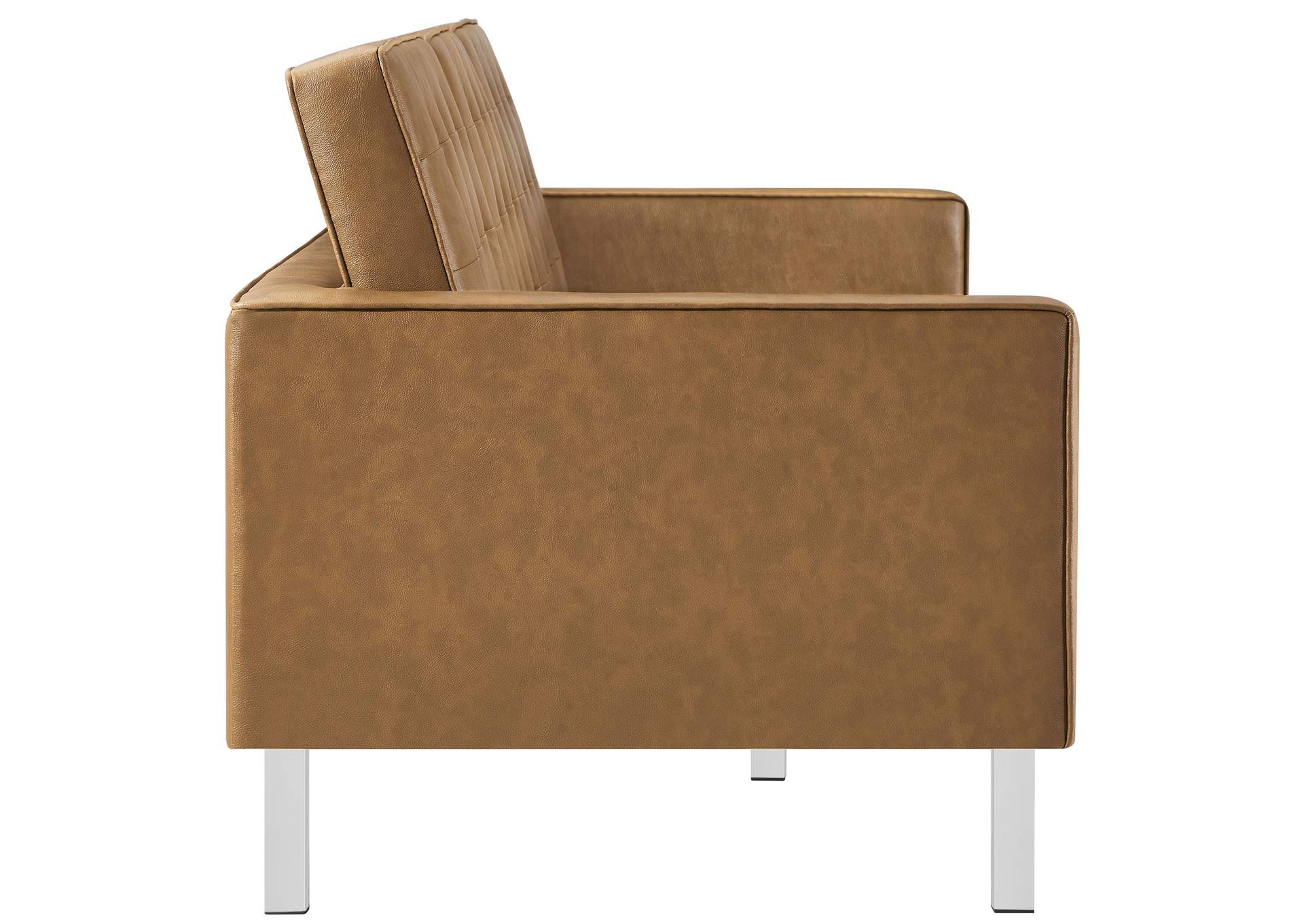 Silver Tan Loft Tufted Upholstered Faux Leather Sofa,Modway