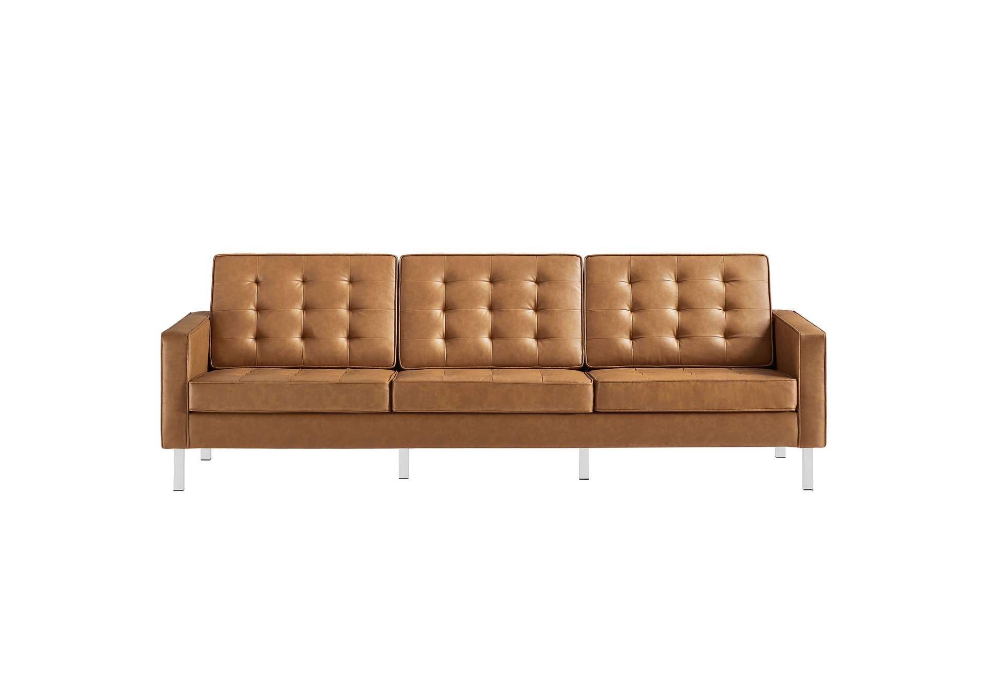 Silver Tan Loft Tufted Upholstered Faux Leather Sofa,Modway