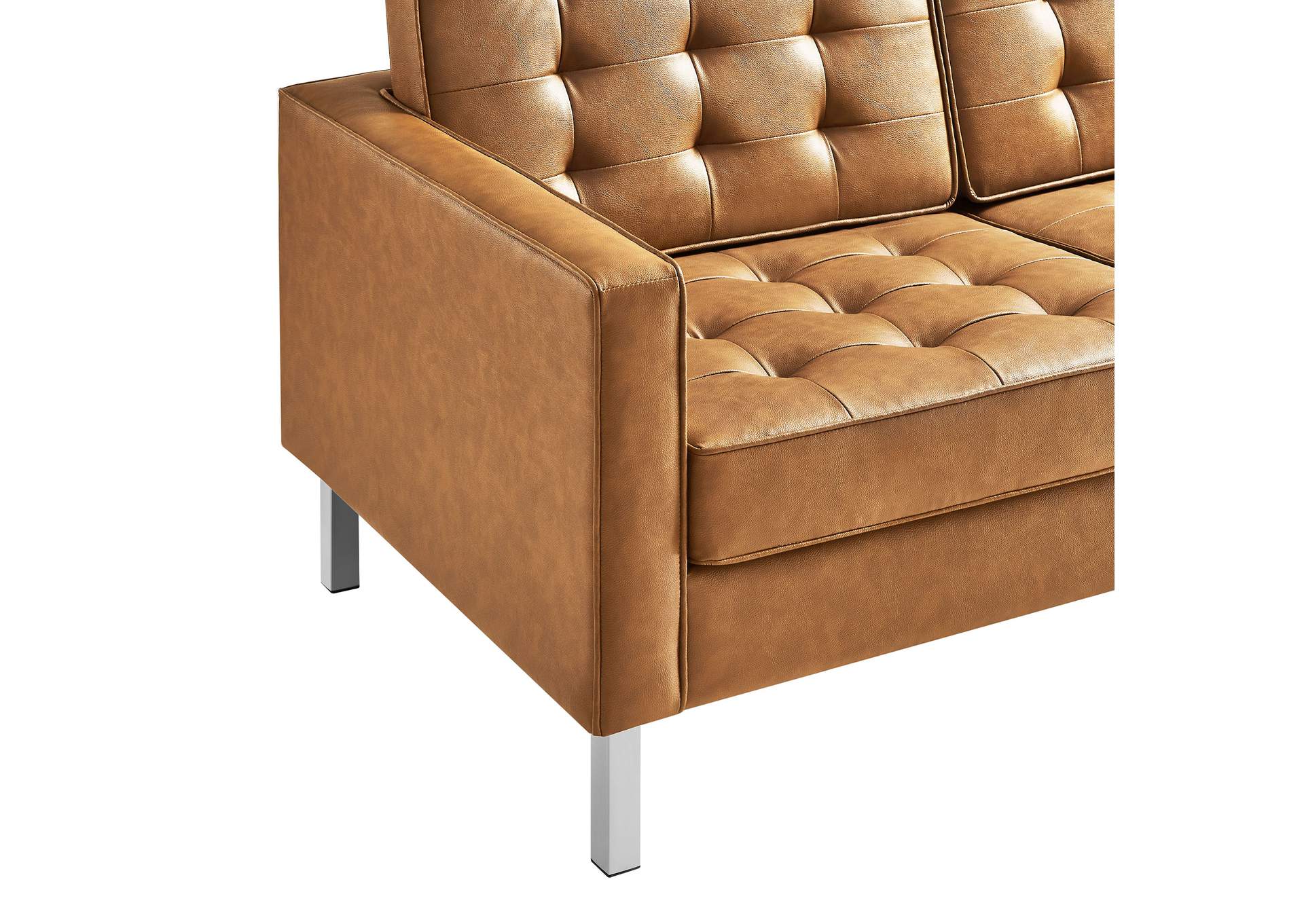 Silver Tan Loft Tufted Upholstered Faux Leather Sofa,Modway