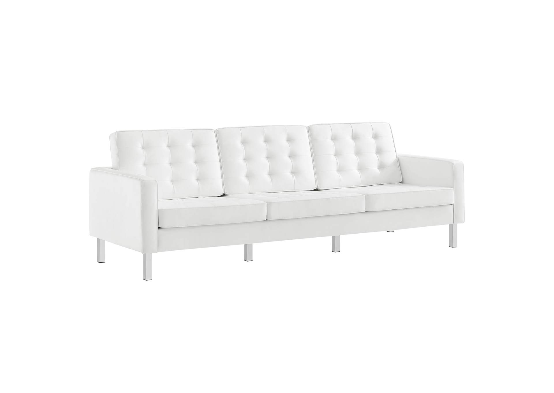 Silver White Loft Tufted Upholstered Faux Leather Sofa,Modway