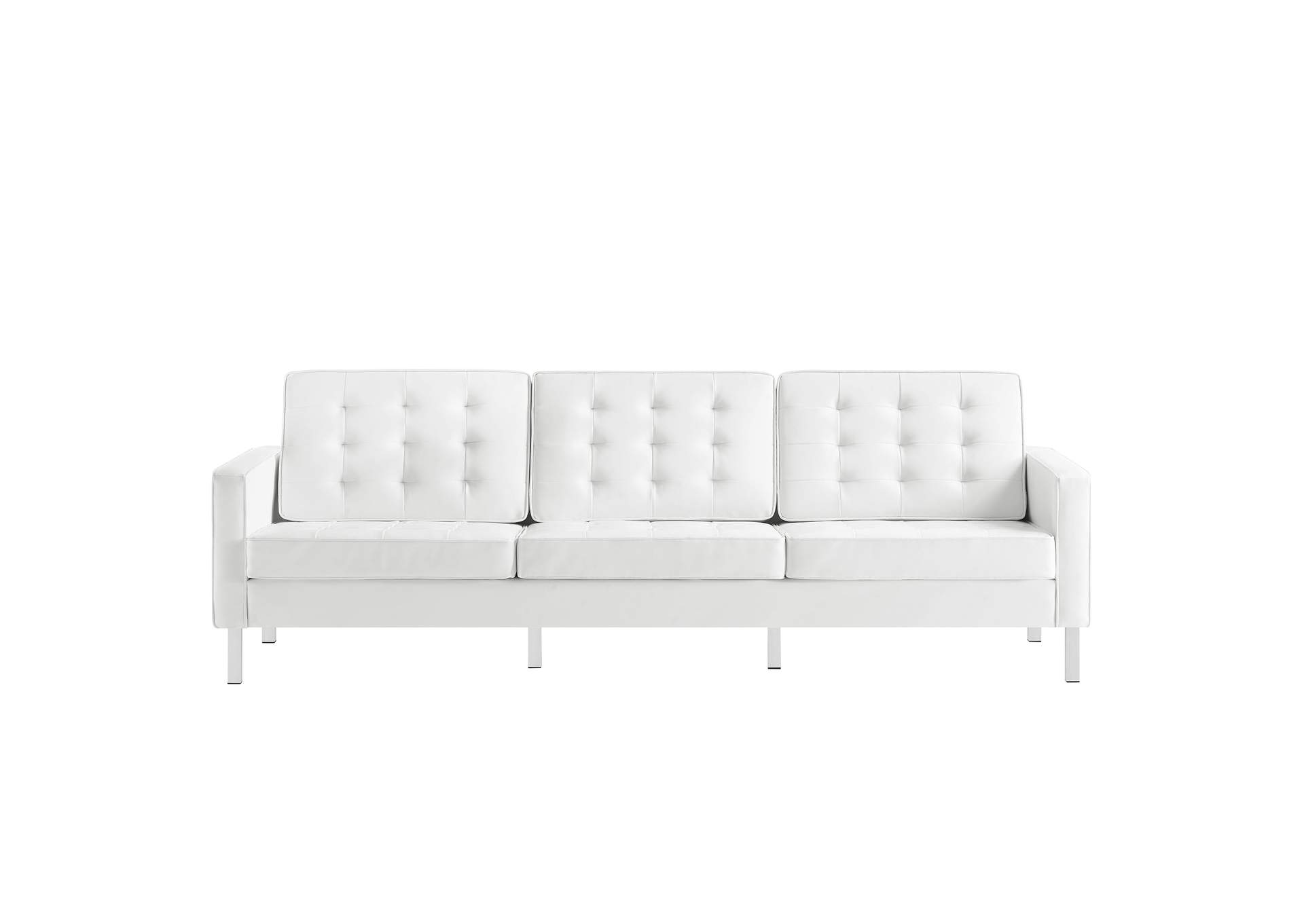Silver White Loft Tufted Upholstered Faux Leather Sofa,Modway