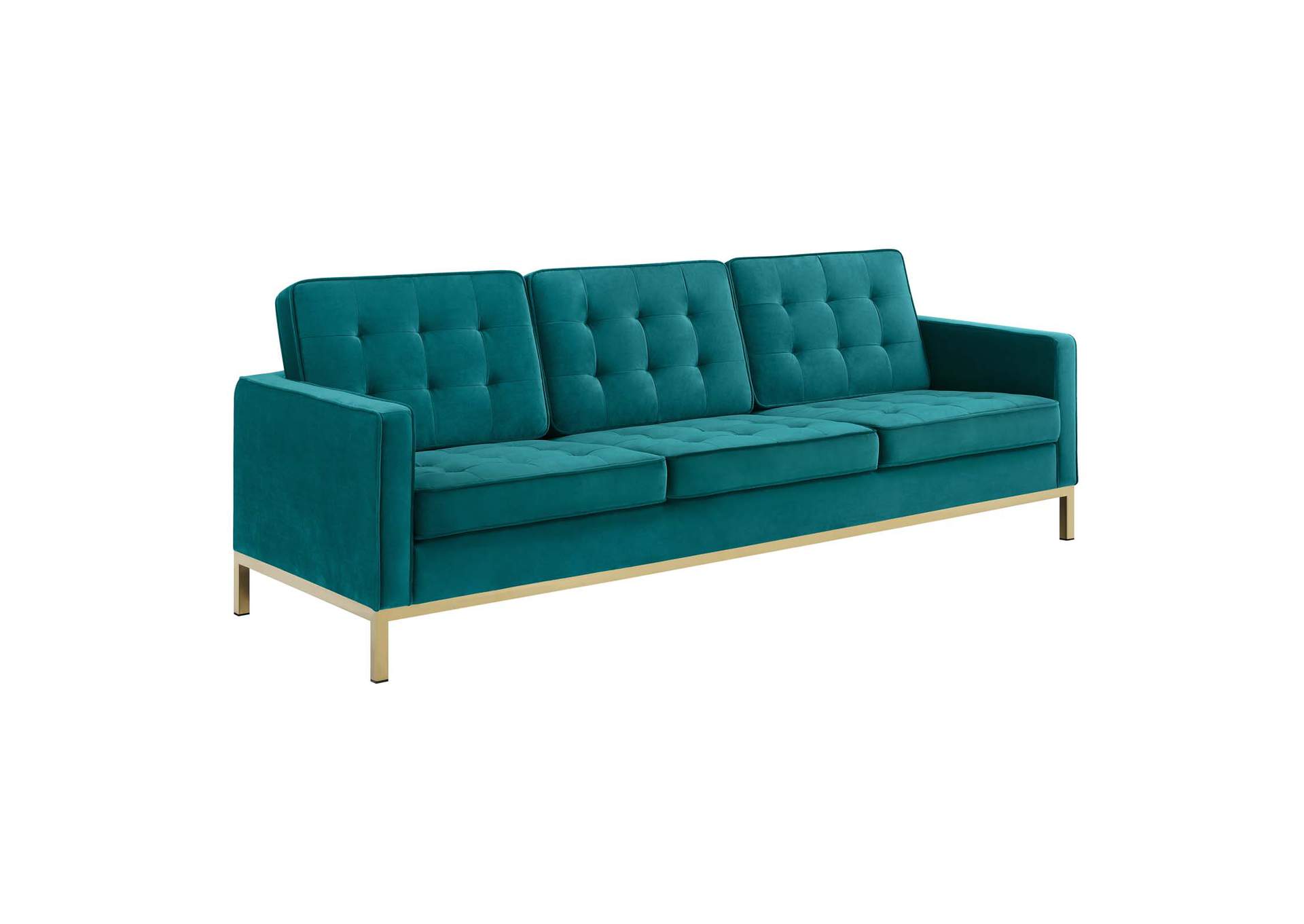 Gold Teal Loft Gold Stainless Steel Leg Performance Velvet Sofa,Modway