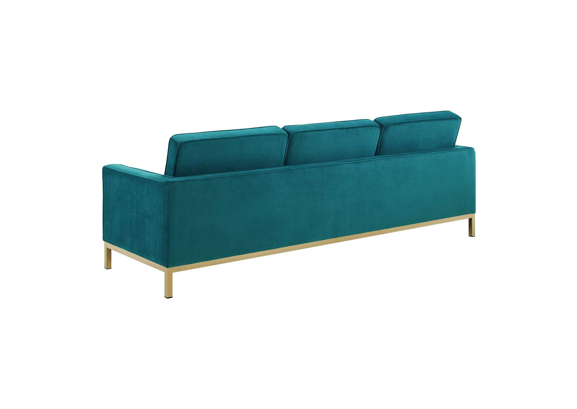 Gold Teal Loft Gold Stainless Steel Leg Performance Velvet Sofa,Modway