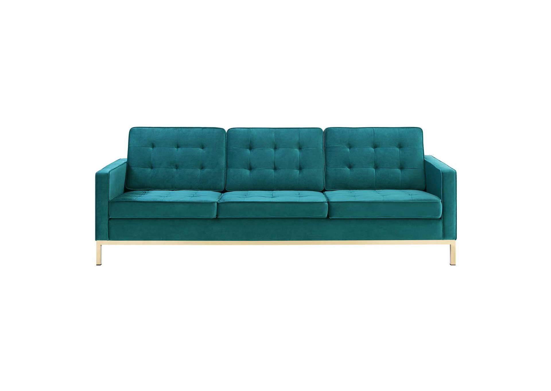 Gold Teal Loft Gold Stainless Steel Leg Performance Velvet Sofa,Modway