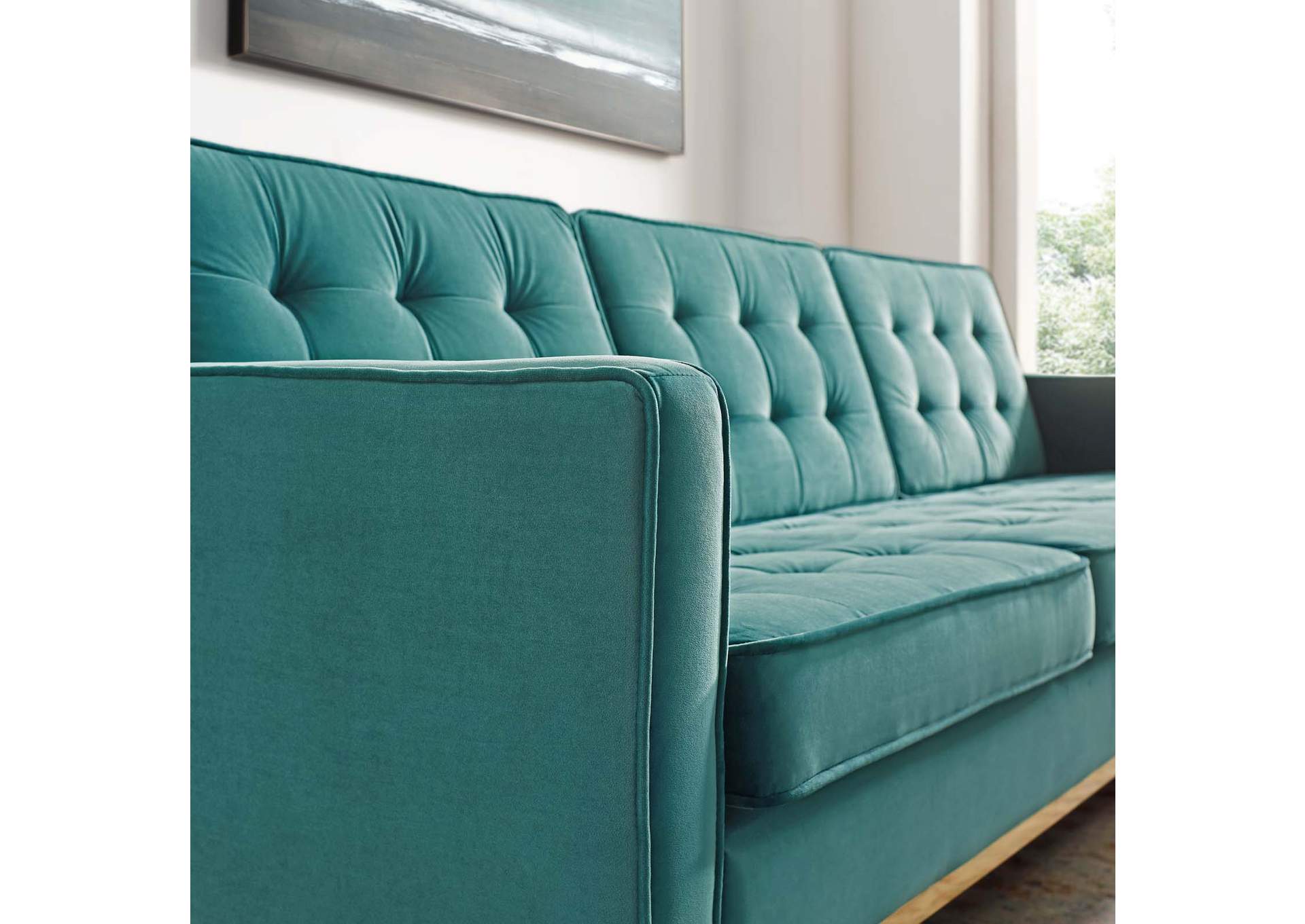 Gold Teal Loft Gold Stainless Steel Leg Performance Velvet Sofa,Modway