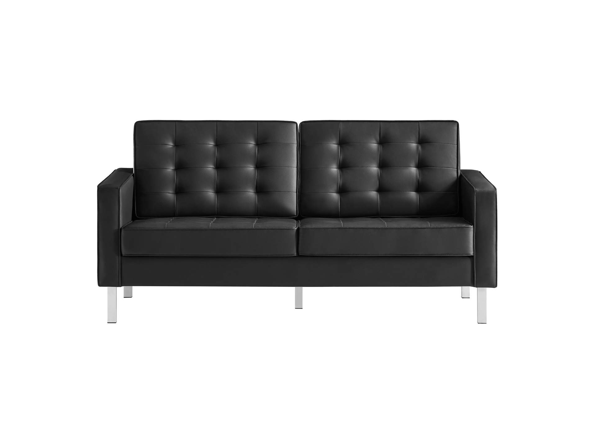 Silver Black Loft Tufted Upholstered Faux Leather Loveseat,Modway