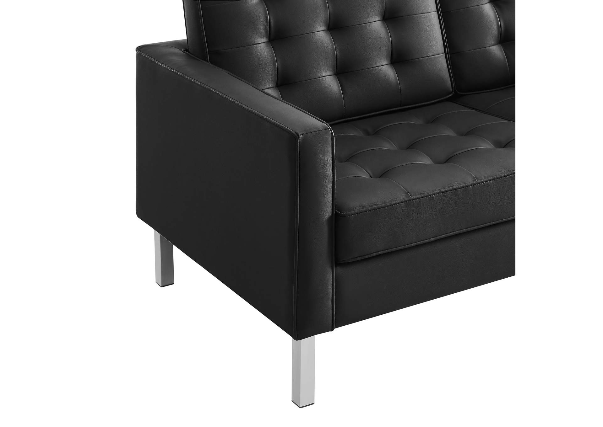 Silver Black Loft Tufted Upholstered Faux Leather Loveseat,Modway