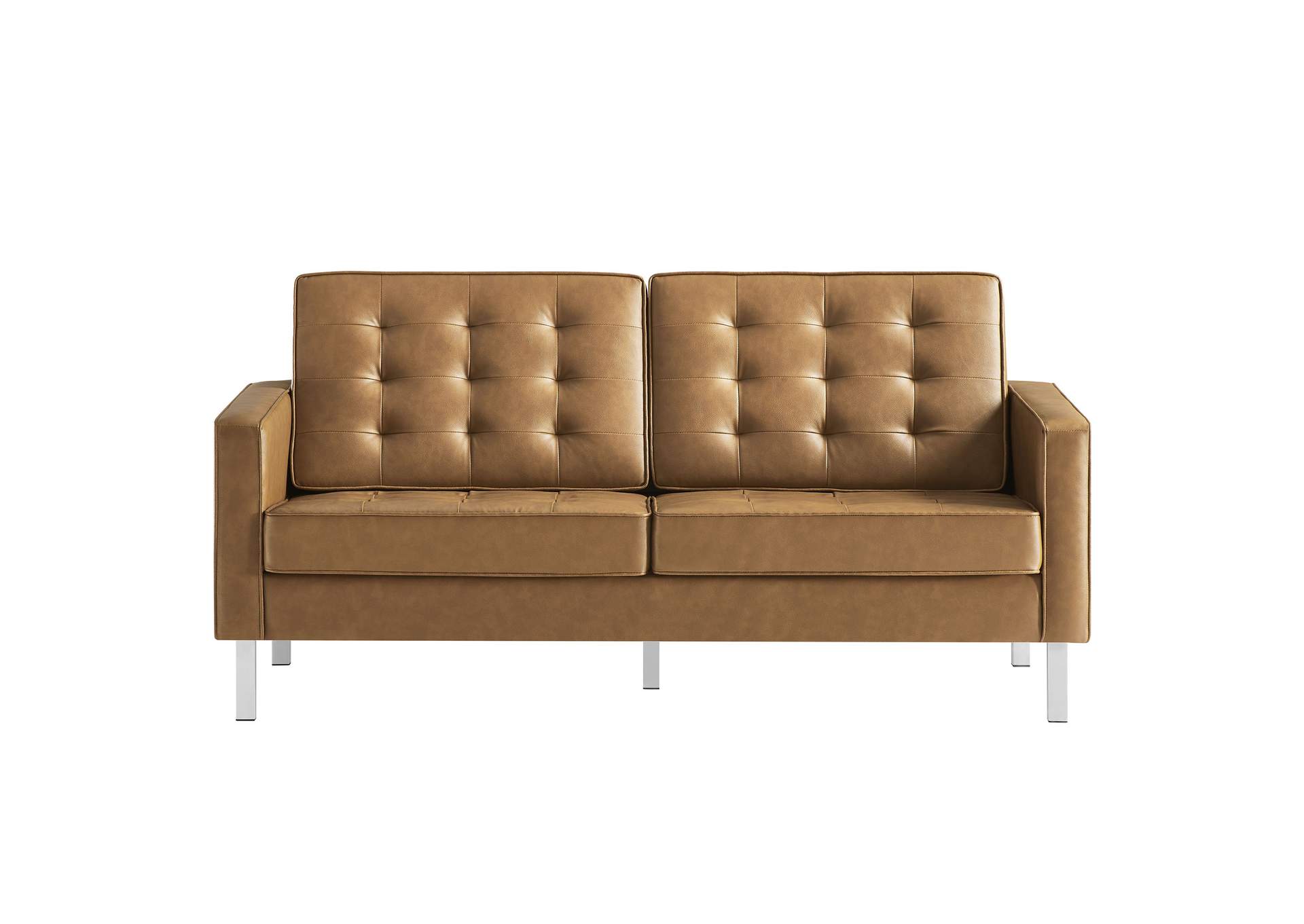 Silver Tan Loft Tufted Upholstered Faux Leather Loveseat,Modway