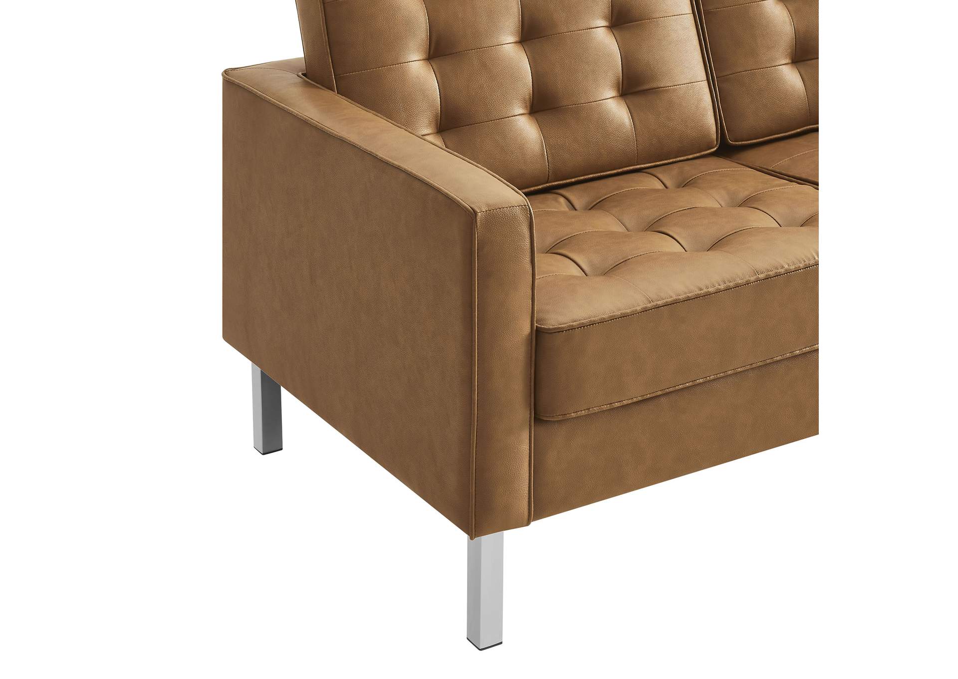 Silver Tan Loft Tufted Upholstered Faux Leather Loveseat,Modway