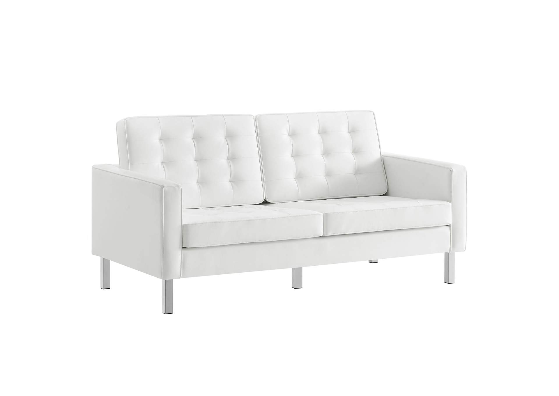 Silver White Loft Tufted Upholstered Faux Leather Loveseat,Modway