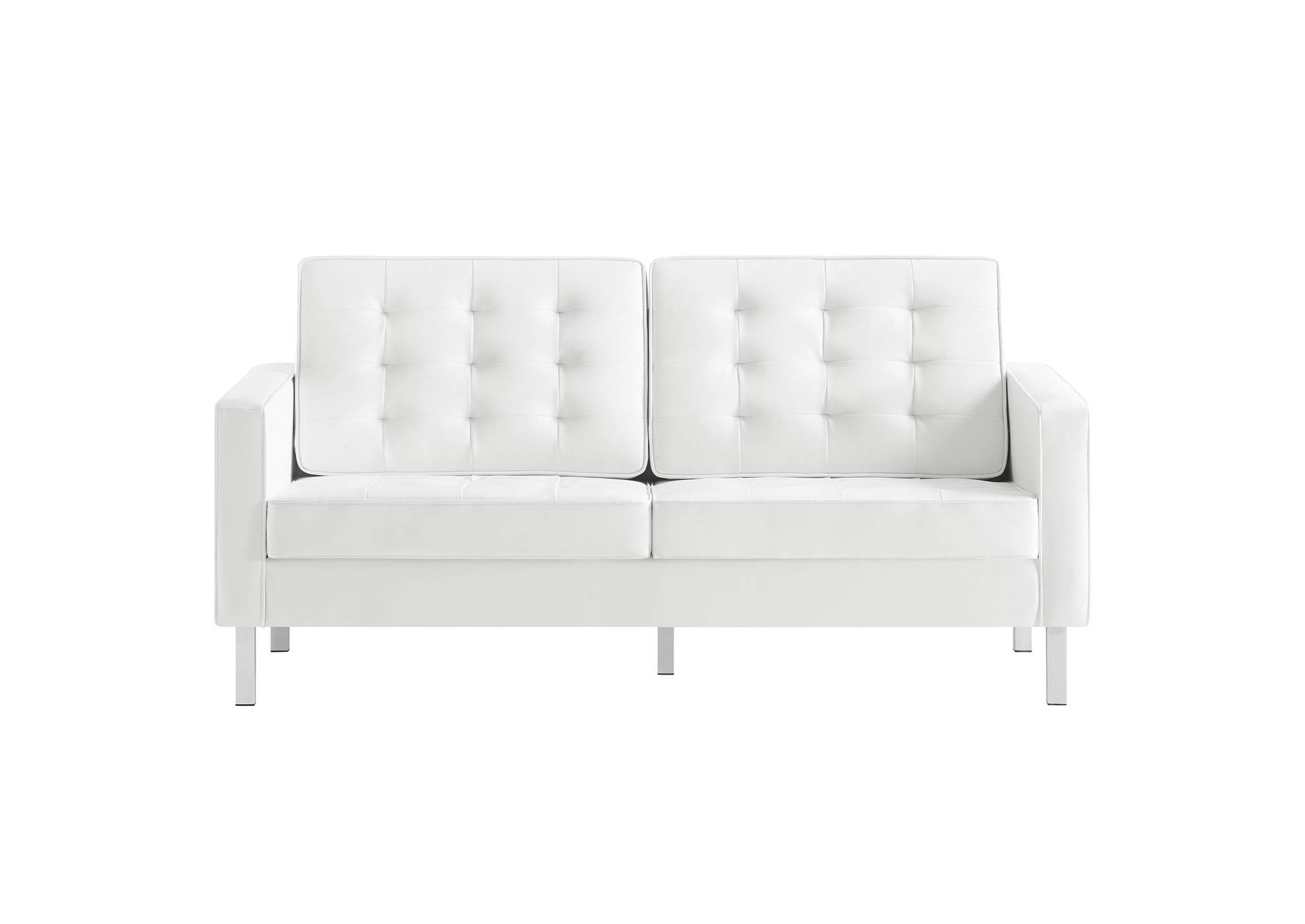 Silver White Loft Tufted Upholstered Faux Leather Loveseat,Modway