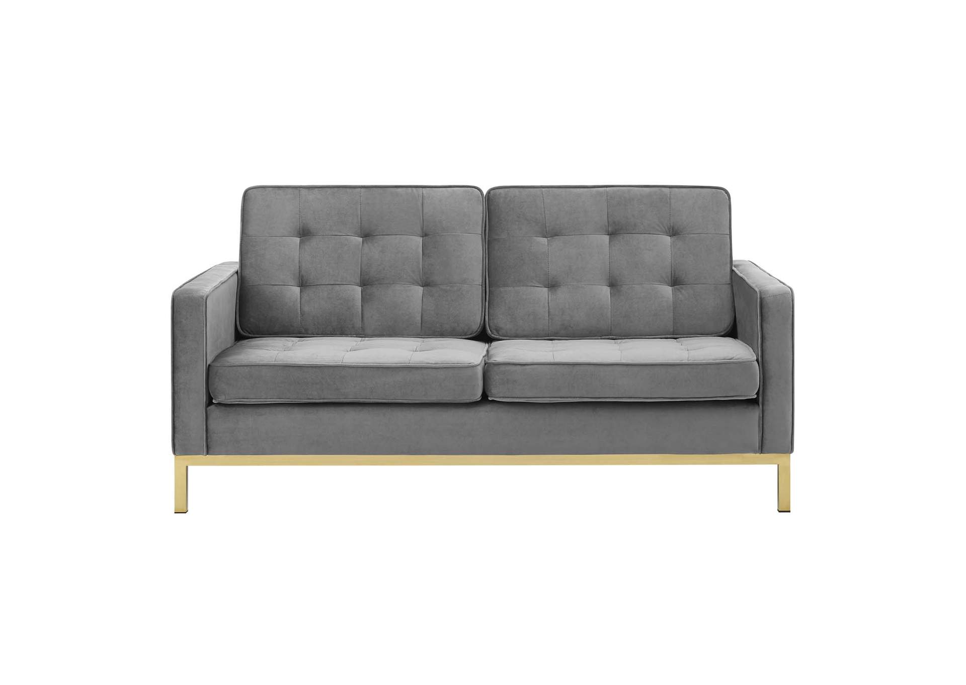 Gold Gray Loft Gold Stainless Steel Leg Performance Velvet Loveseat,Modway