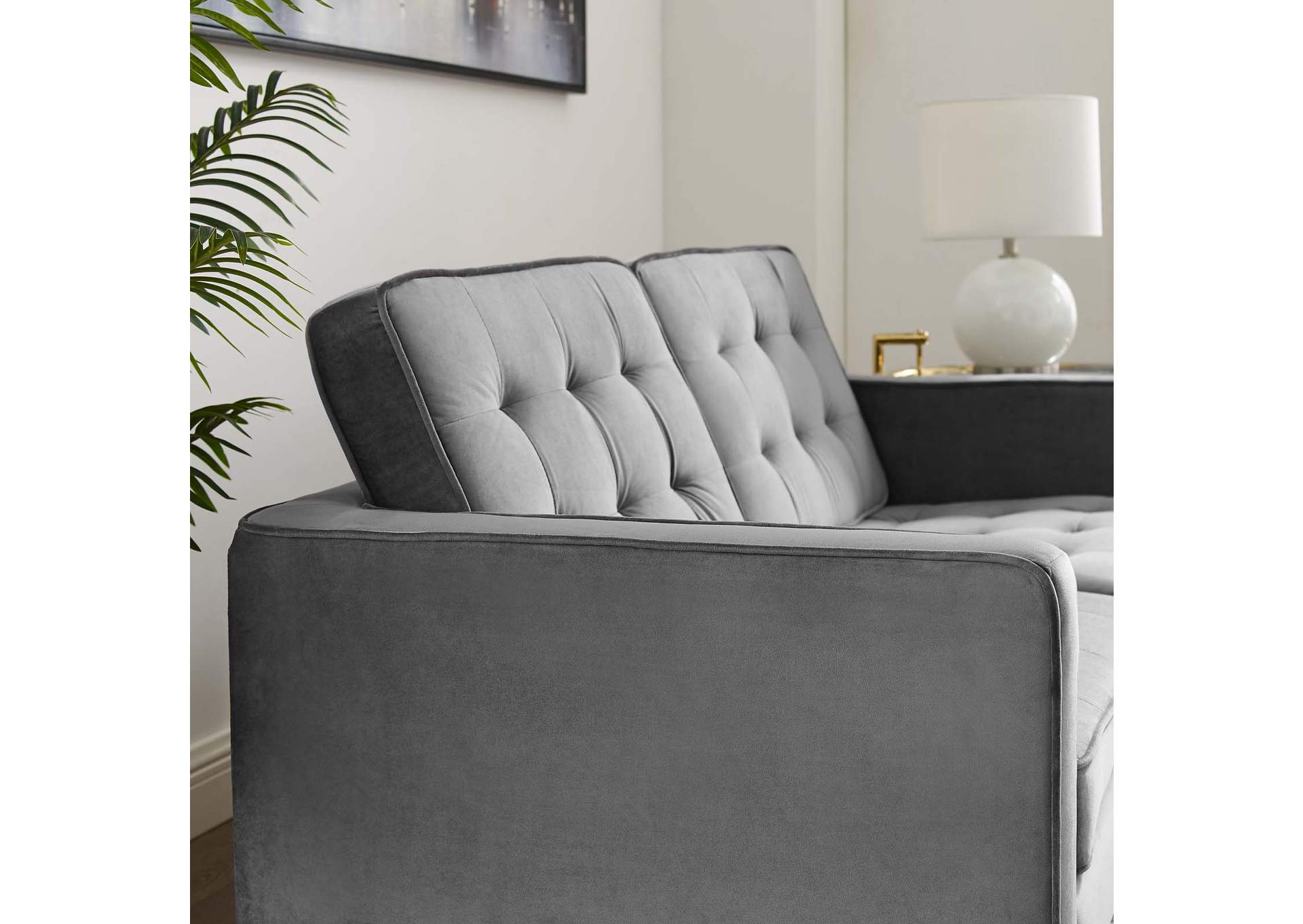 Gold Gray Loft Gold Stainless Steel Leg Performance Velvet Loveseat,Modway