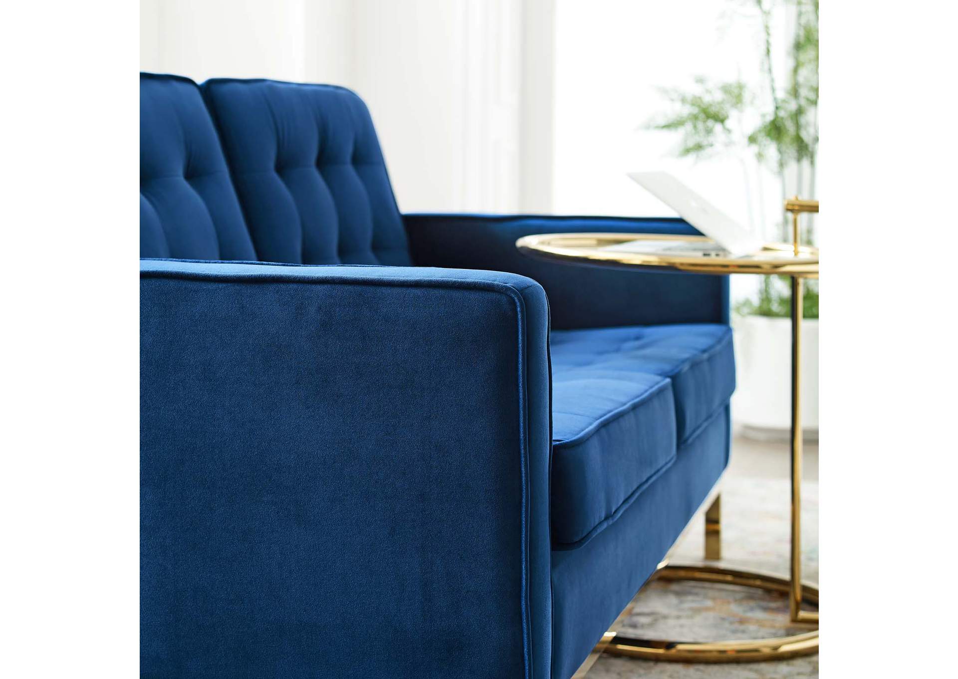 Gold Navy Loft Gold Stainless Steel Leg Performance Velvet Loveseat,Modway