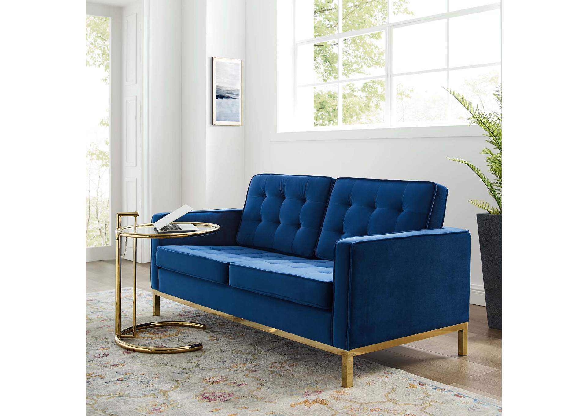 Gold Navy Loft Gold Stainless Steel Leg Performance Velvet Loveseat,Modway