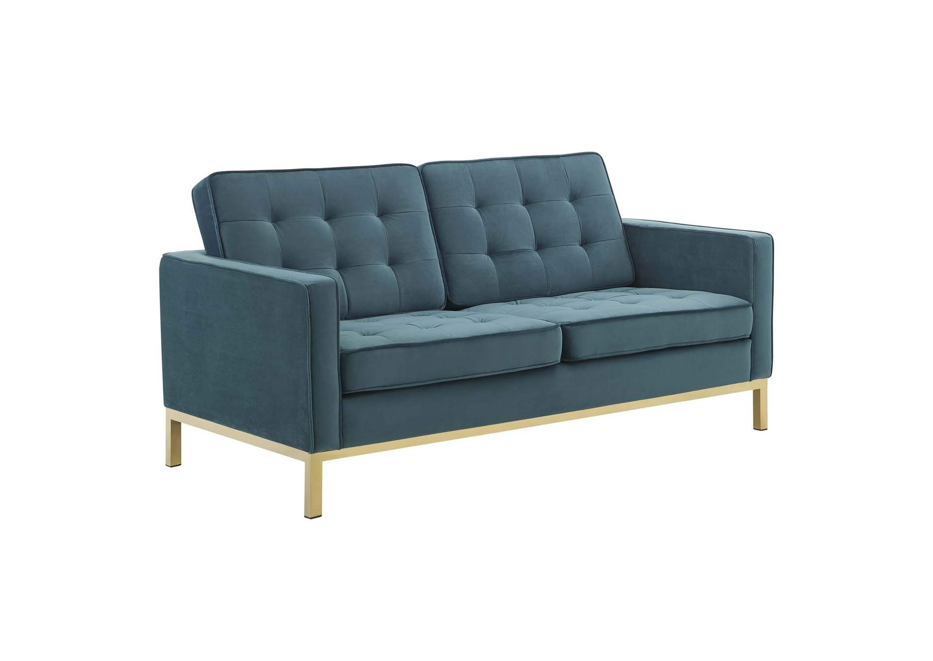 Gold Teal Loft Gold Stainless Steel Leg Performance Velvet Loveseat,Modway