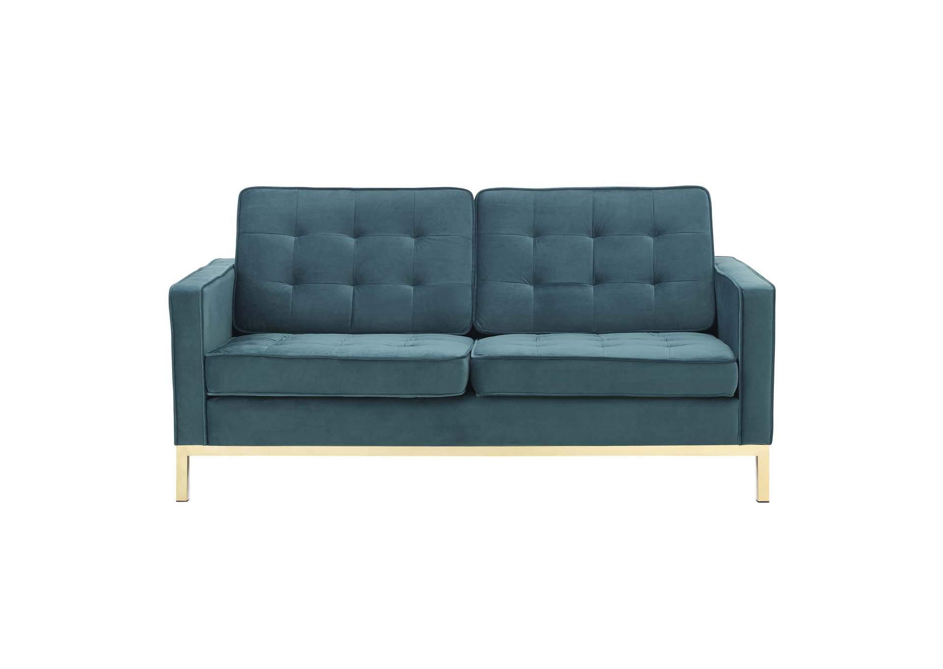 Gold Teal Loft Gold Stainless Steel Leg Performance Velvet Loveseat,Modway