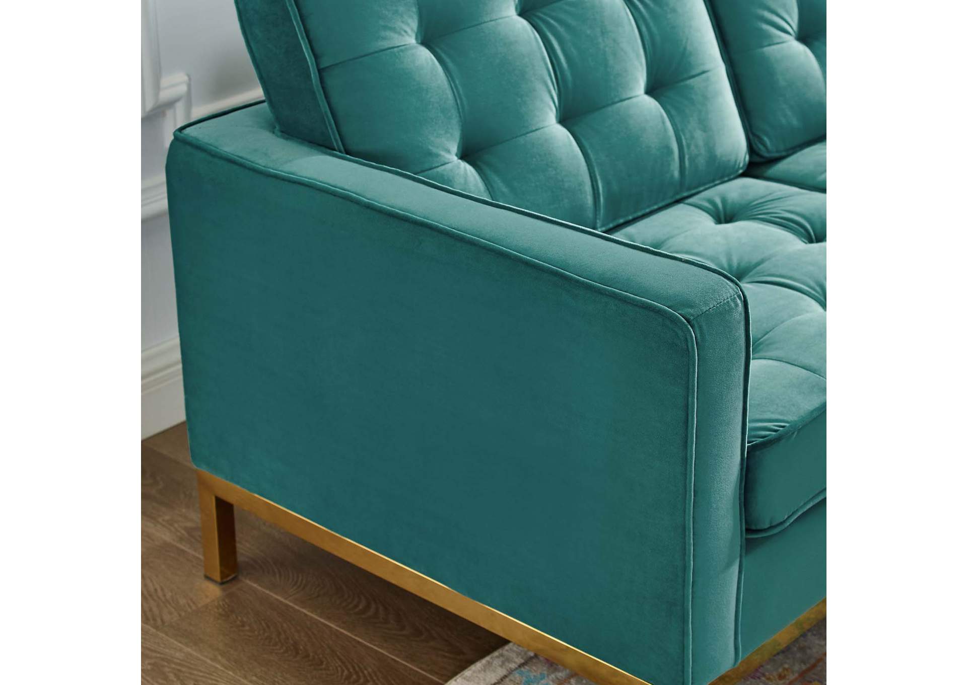 Gold Teal Loft Gold Stainless Steel Leg Performance Velvet Loveseat,Modway