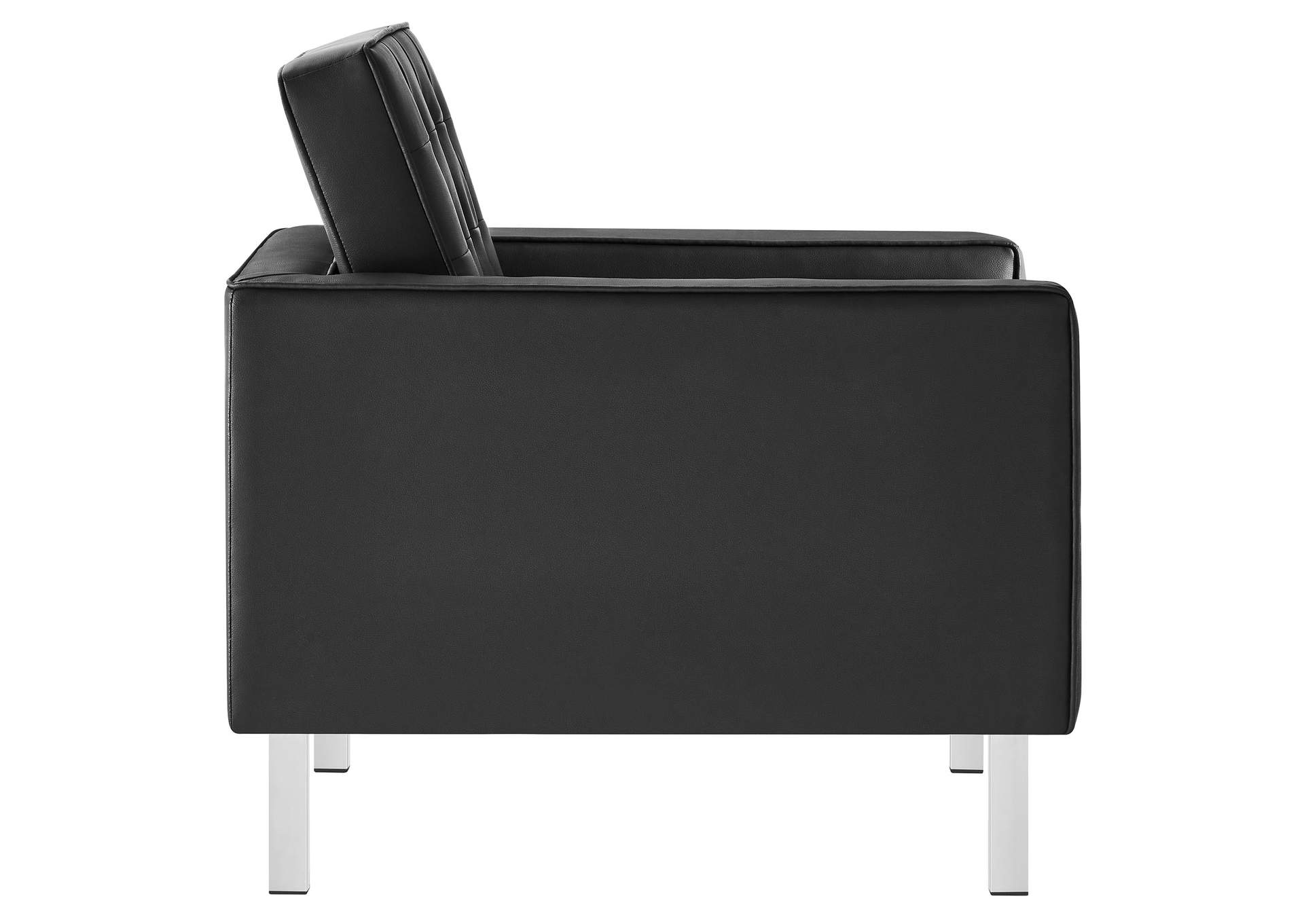 Silver Black Loft Tufted Upholstered Faux Leather Arm Chair,Modway