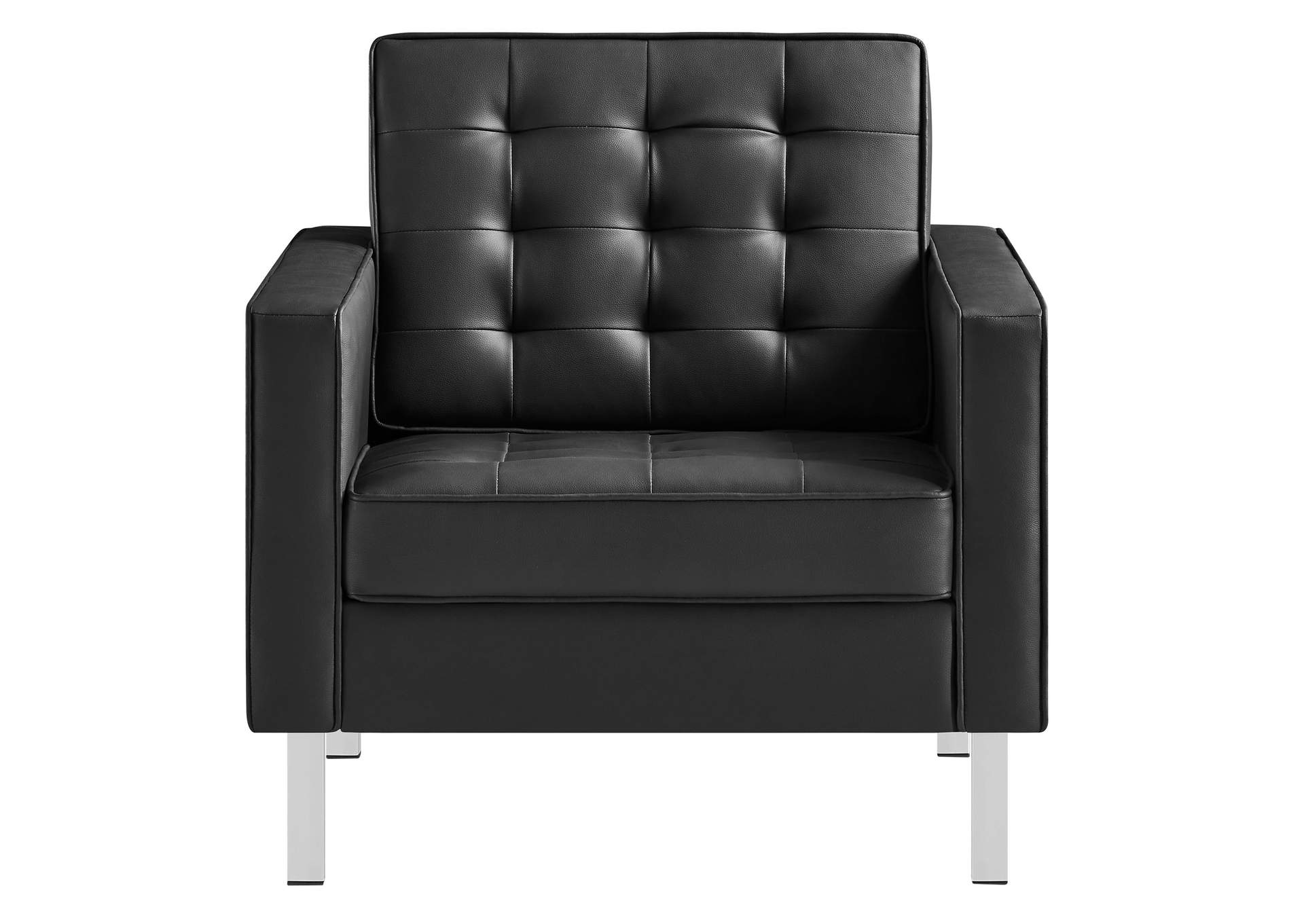 Silver Black Loft Tufted Upholstered Faux Leather Arm Chair,Modway