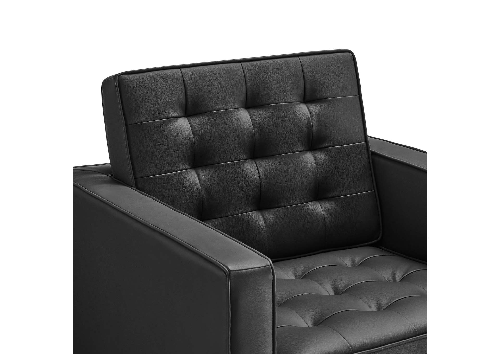 Silver Black Loft Tufted Upholstered Faux Leather Arm Chair,Modway