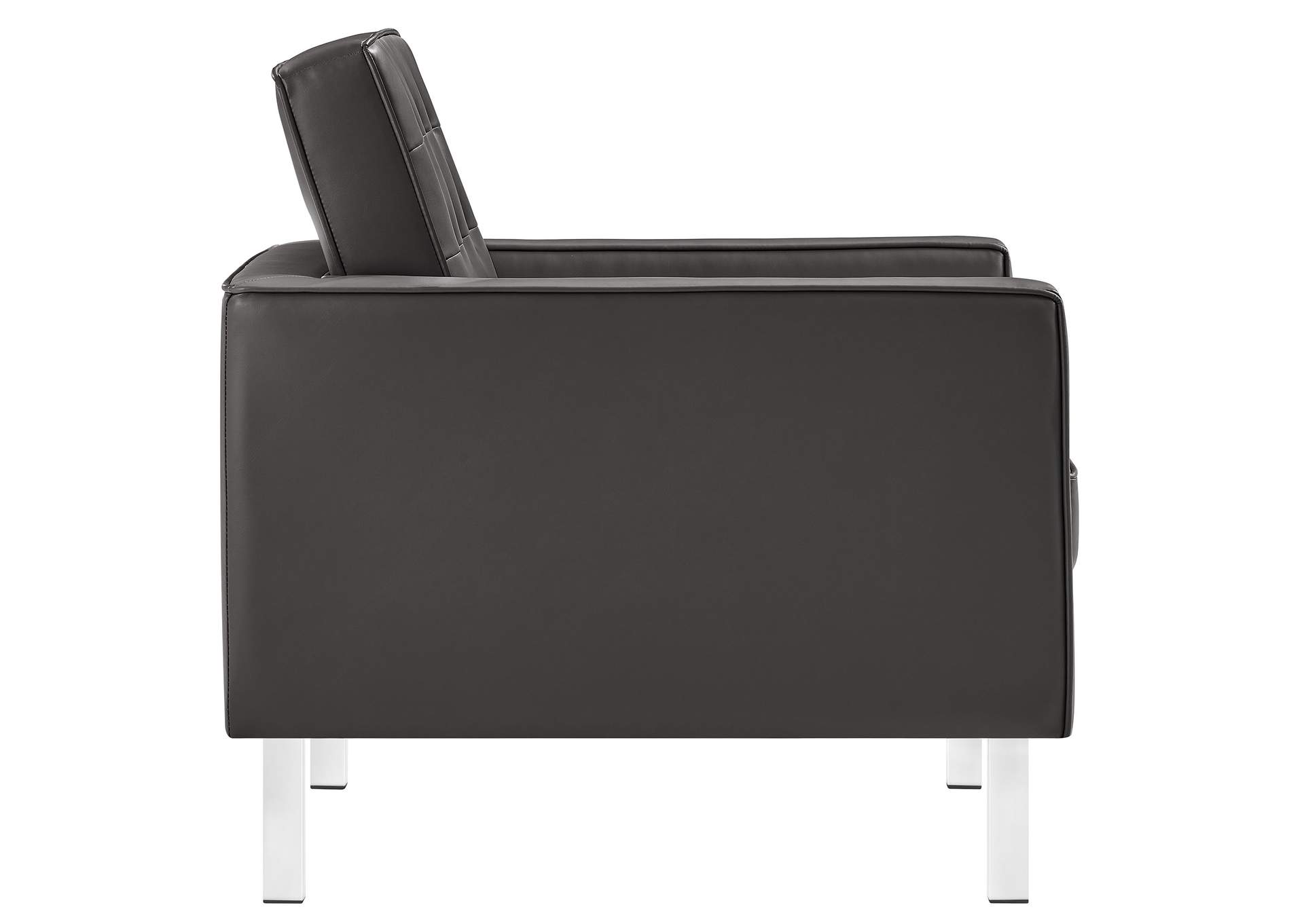 Silver Gray Loft Tufted Upholstered Faux Leather Arm Chair,Modway