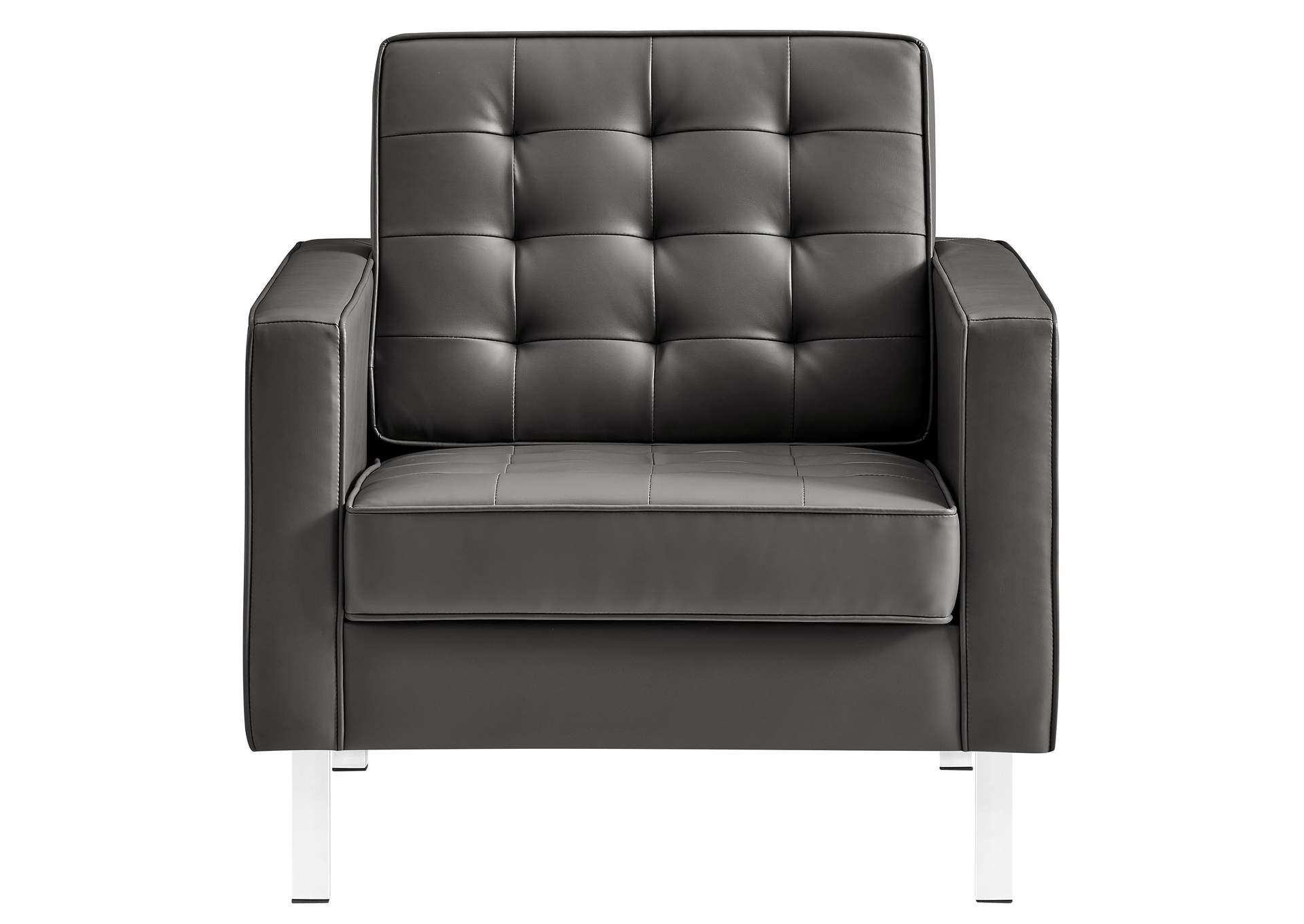 Silver Gray Loft Tufted Upholstered Faux Leather Arm Chair,Modway