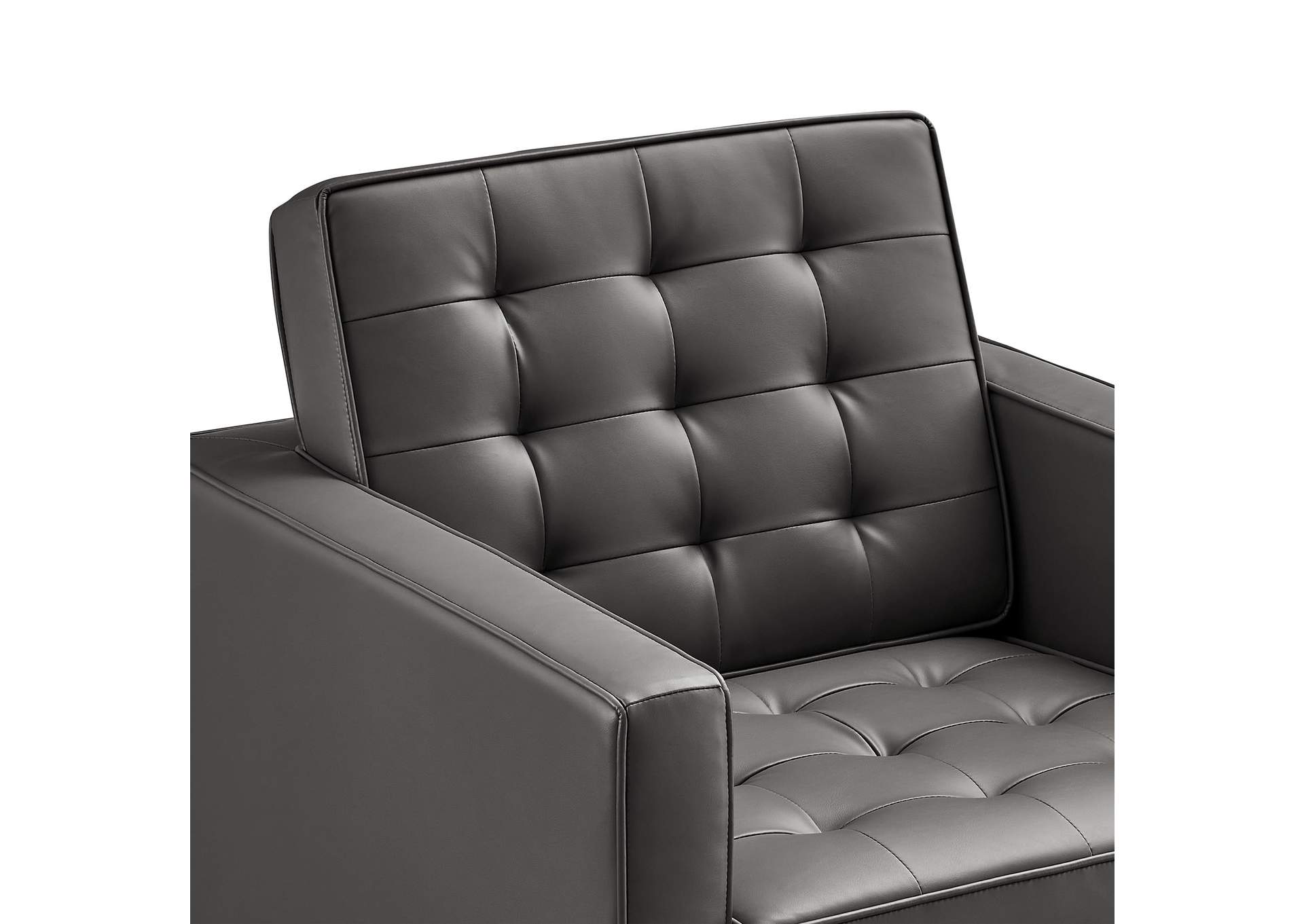 Silver Gray Loft Tufted Upholstered Faux Leather Arm Chair,Modway