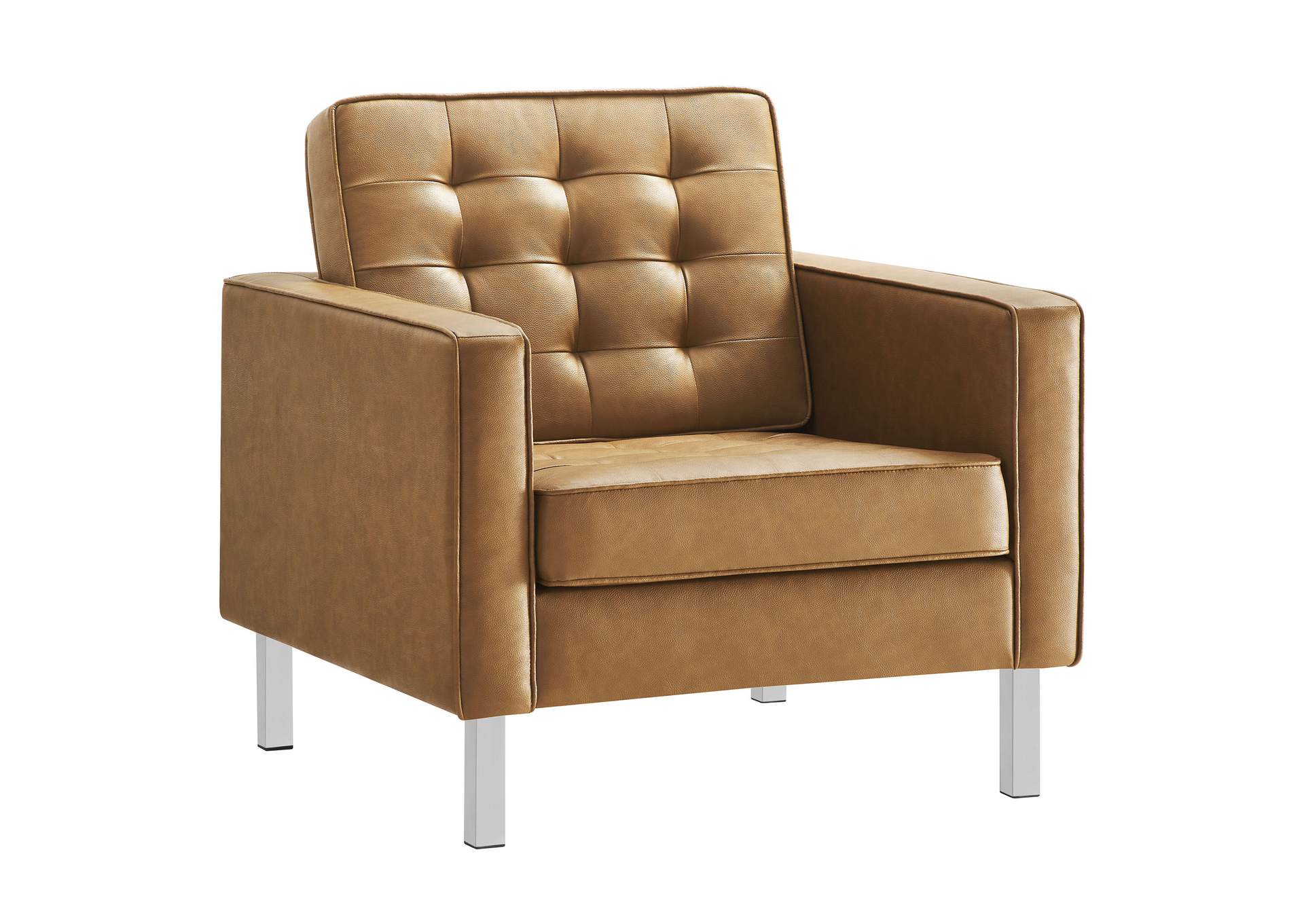Silver Tan Loft Tufted Upholstered Faux Leather Arm Chair,Modway