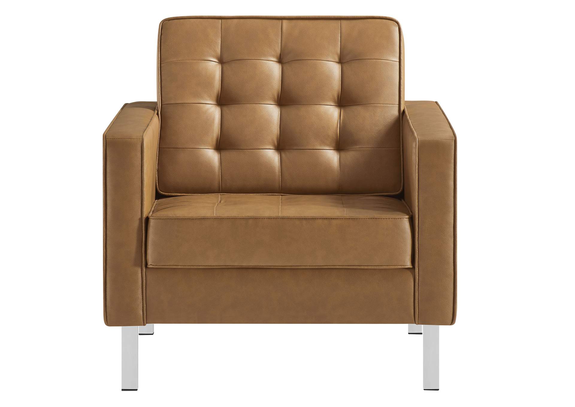Silver Tan Loft Tufted Upholstered Faux Leather Arm Chair,Modway