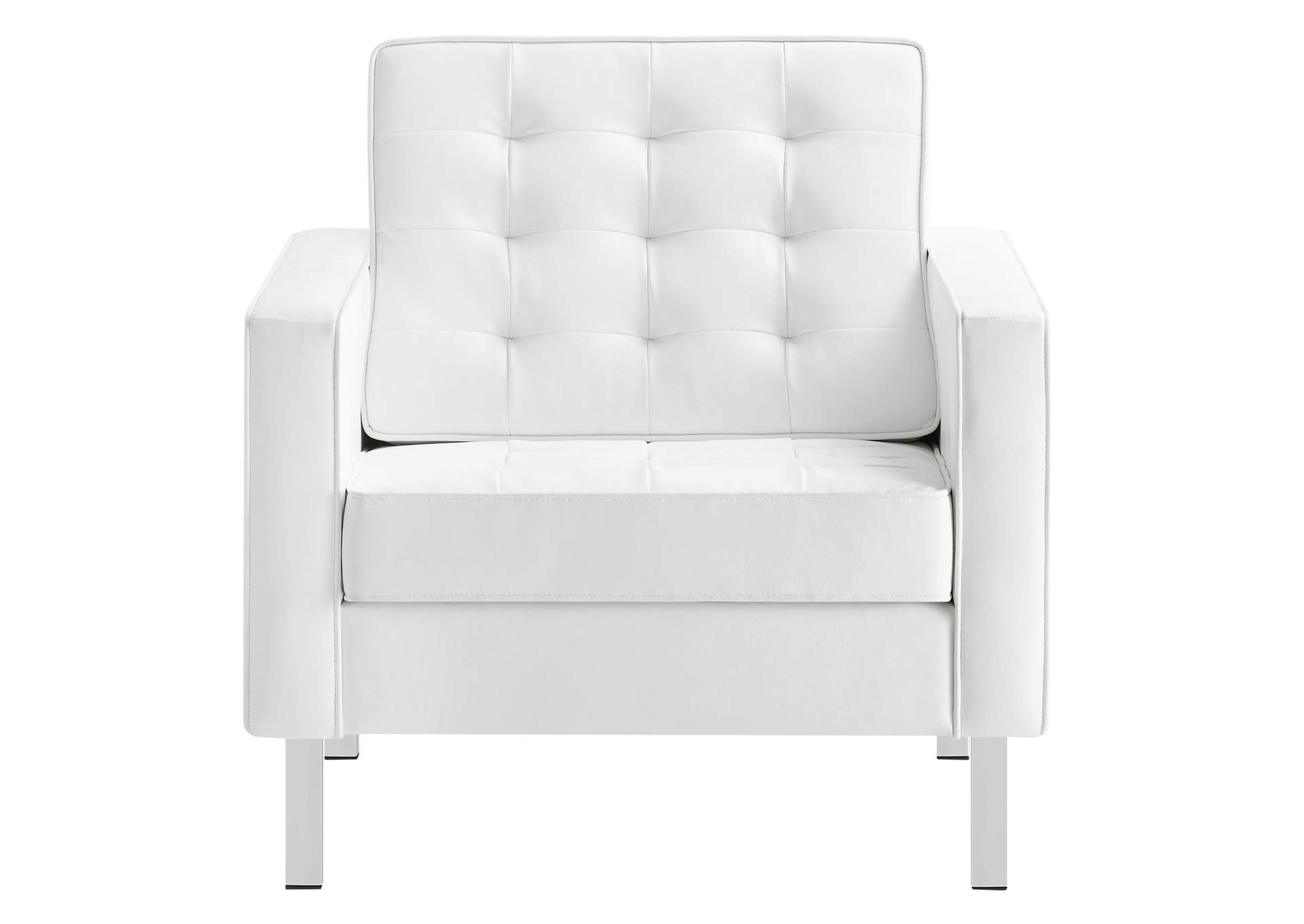 Silver White Loft Tufted Upholstered Faux Leather Arm Chair,Modway