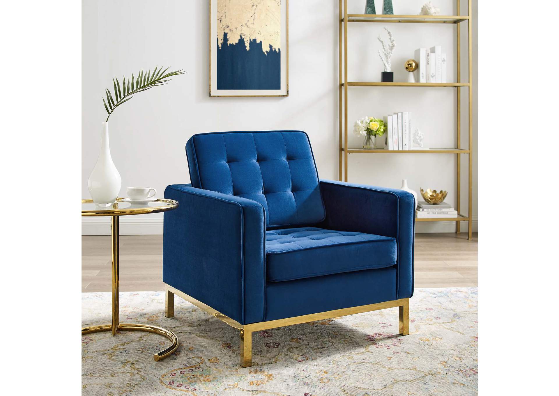Gold Navy Loft Gold Stainless Steel Performance Velvet Arm Chair,Modway