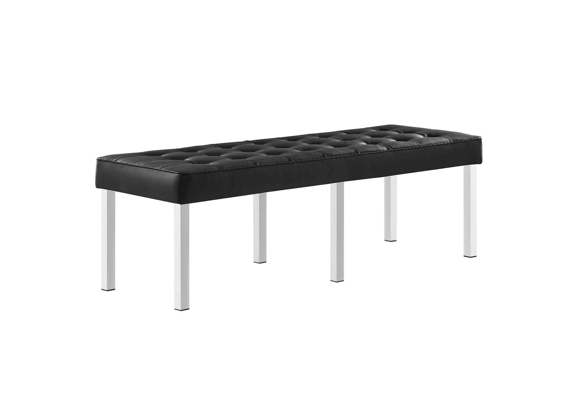 Silver Black Loft Tufted Large Upholstered Faux Leather Bench,Modway
