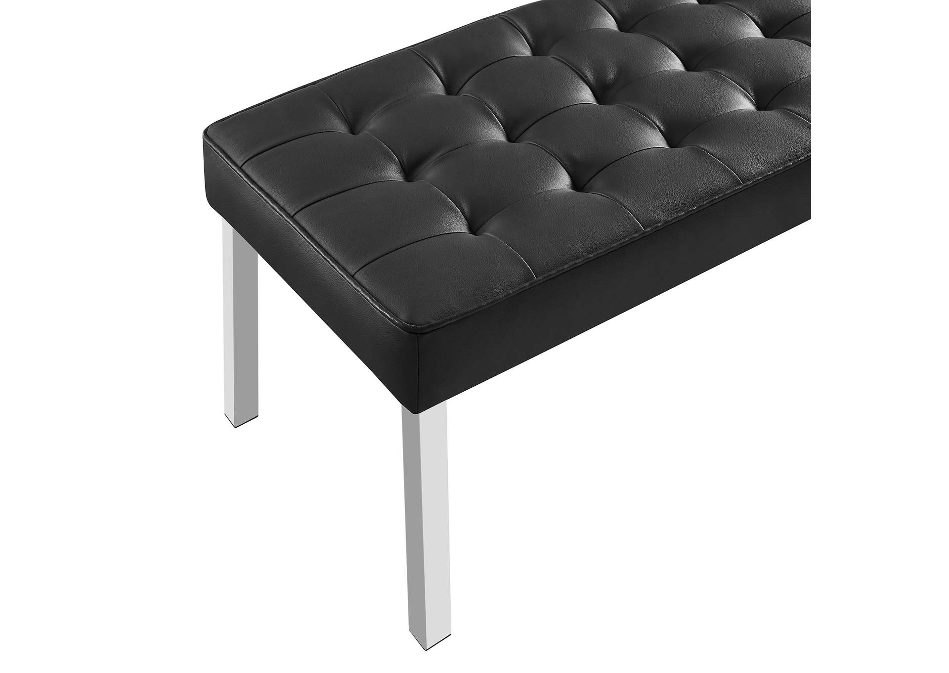 Silver Black Loft Tufted Large Upholstered Faux Leather Bench,Modway