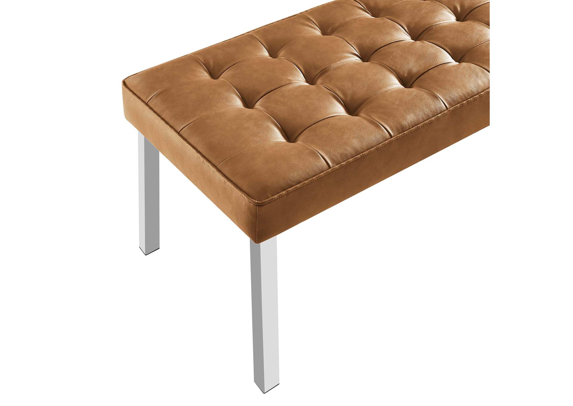 Silver Tan Loft Tufted Large Upholstered Faux Leather Bench,Modway