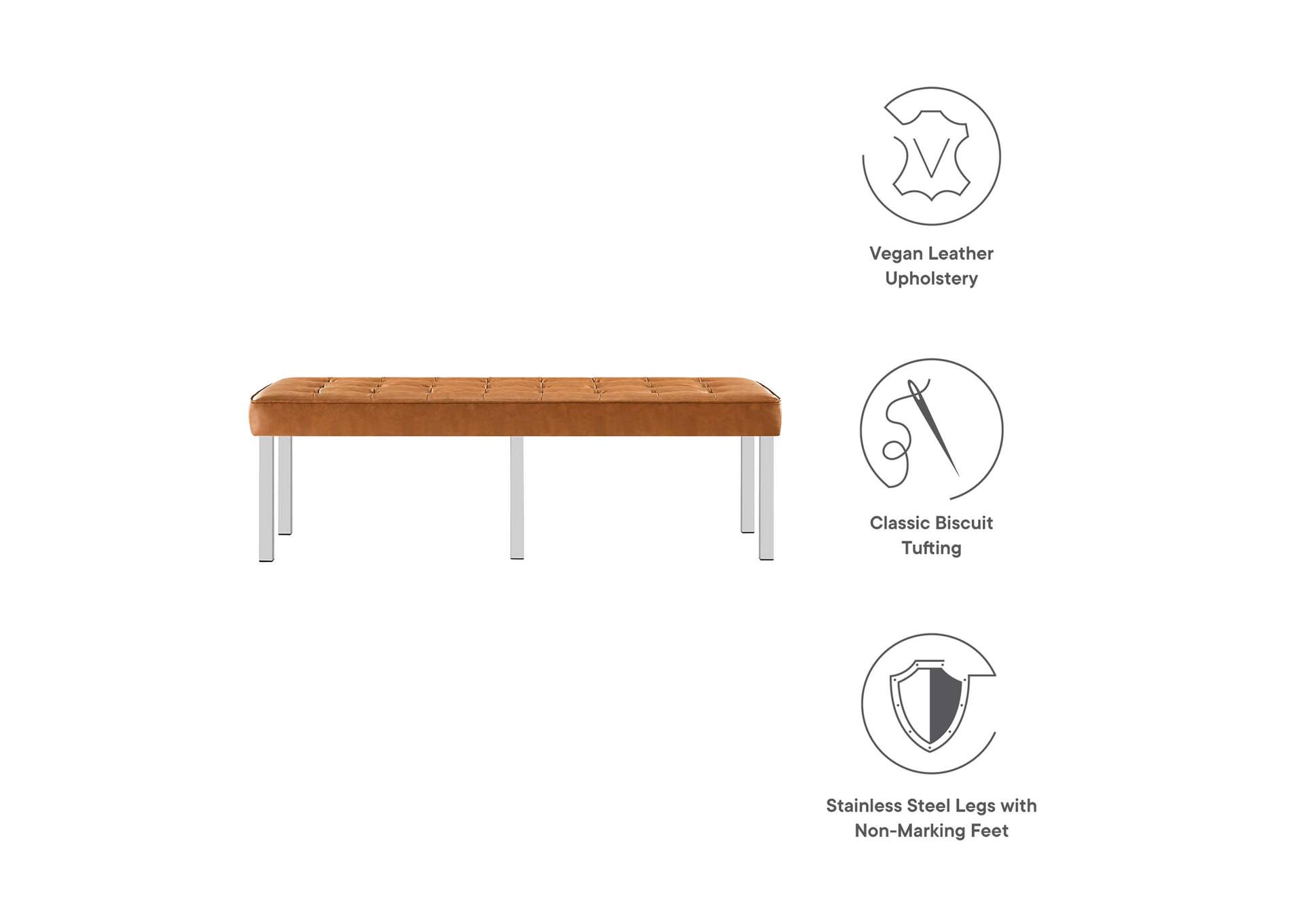 Silver Tan Loft Tufted Large Upholstered Faux Leather Bench,Modway