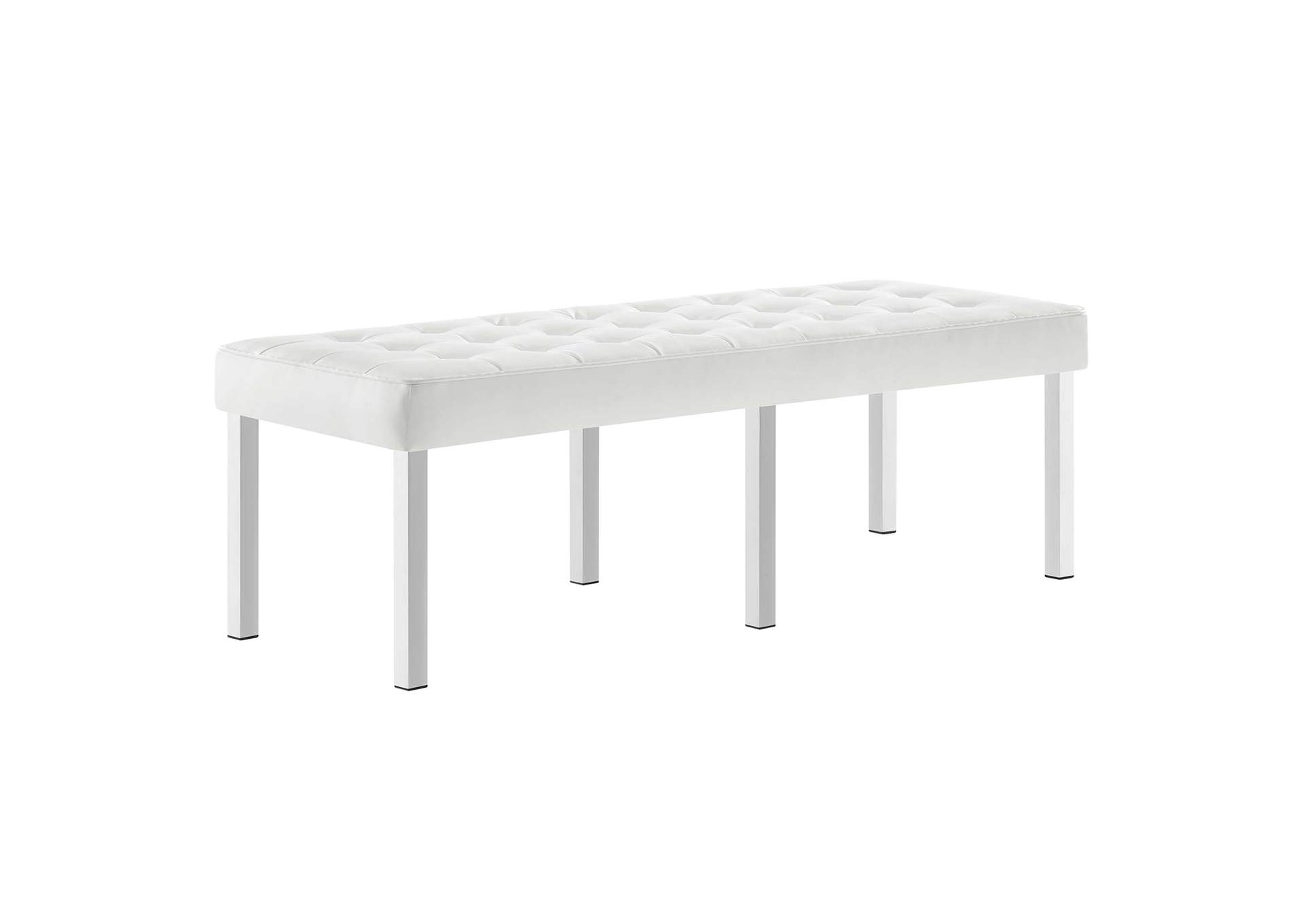 Silver White Loft Tufted Large Upholstered Faux Leather Bench,Modway