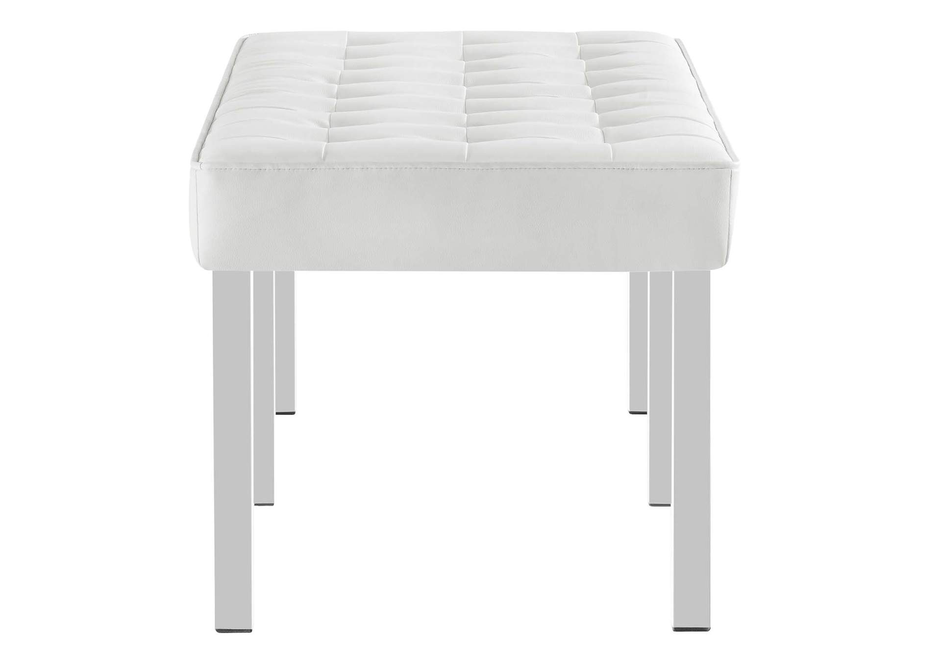 Silver White Loft Tufted Large, White Faux Leather Bench
