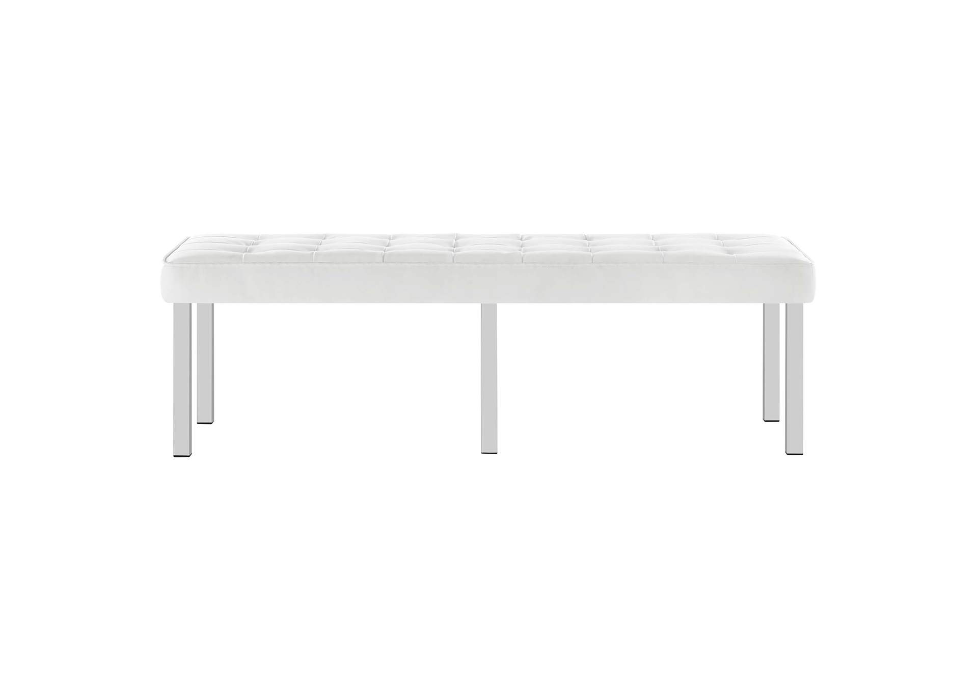 Silver White Loft Tufted Large Upholstered Faux Leather Bench,Modway