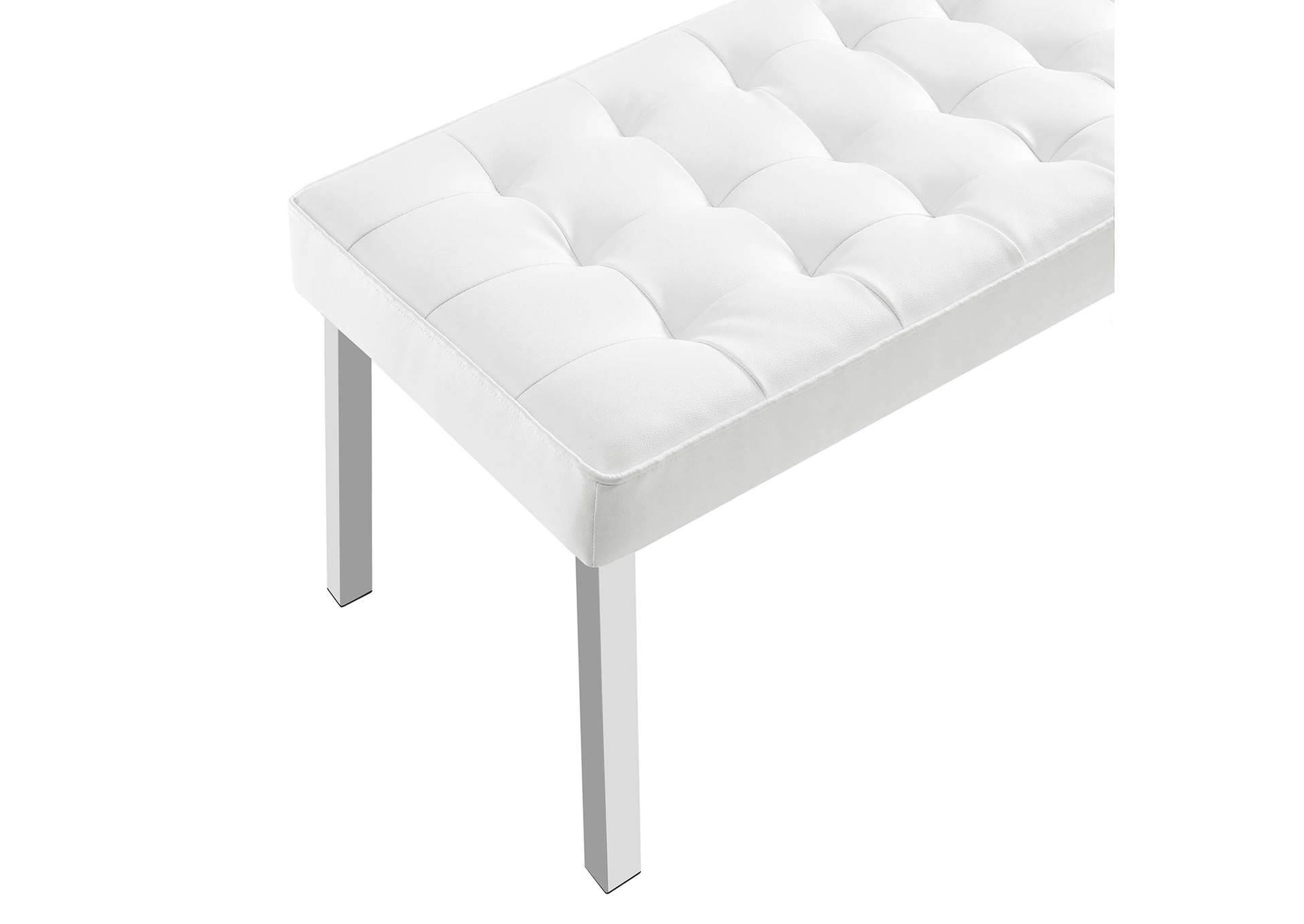 Silver White Loft Tufted Large Upholstered Faux Leather Bench,Modway