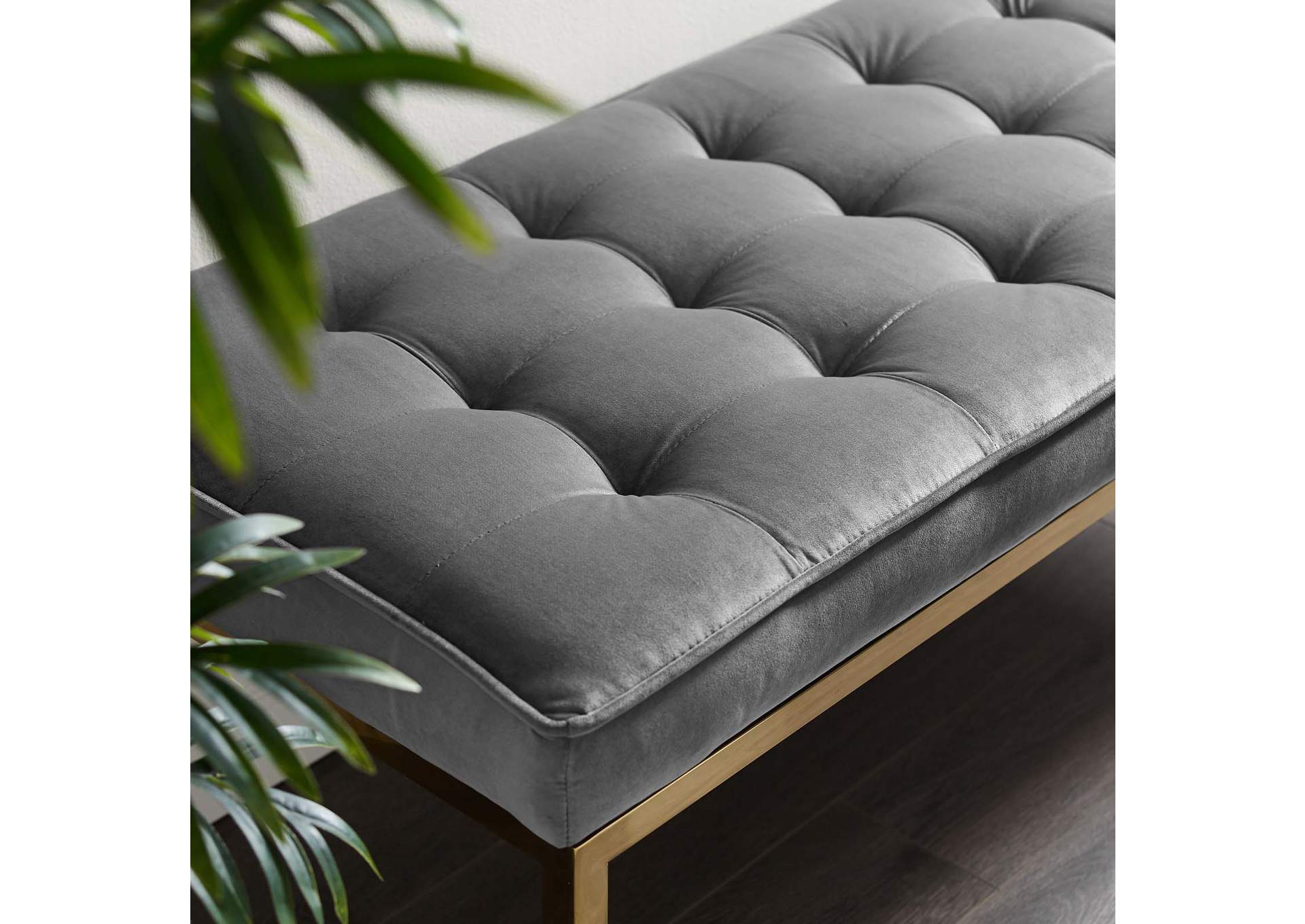 Gold Gray Loft Gold Stainless Steel Leg Large Performance Velvet Bench,Modway