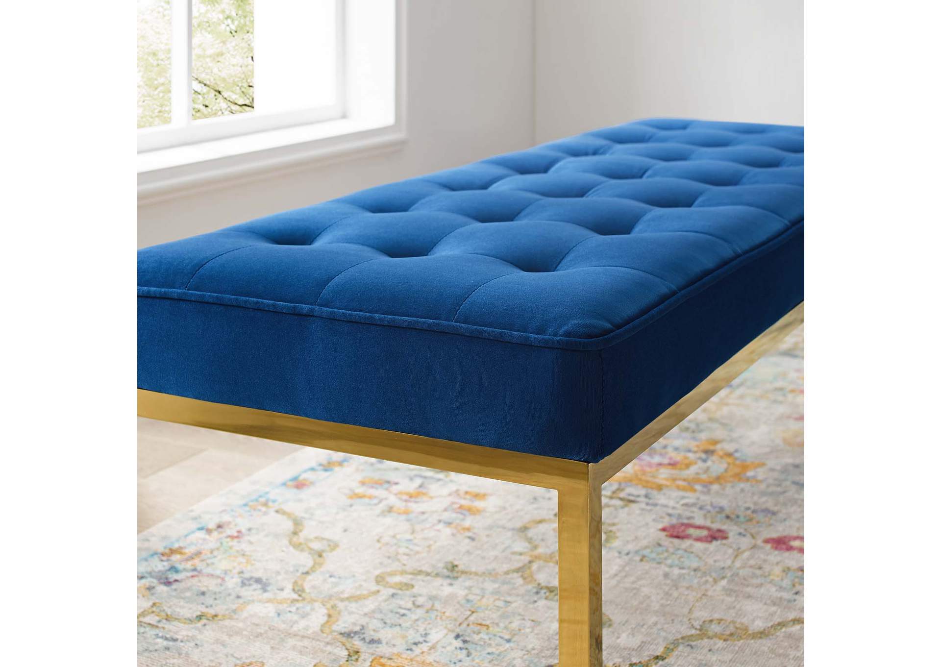 Gold Navy Loft Gold Stainless Steel Leg Large Performance Velvet Bench,Modway