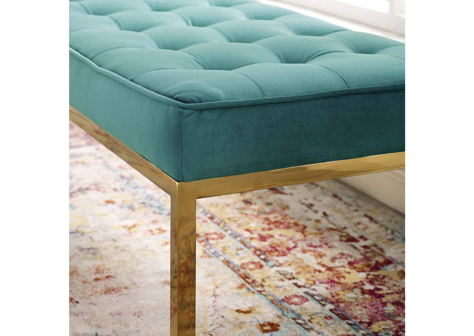 Gold Teal Loft Gold Stainless Steel Leg Large Performance Velvet Bench,Modway