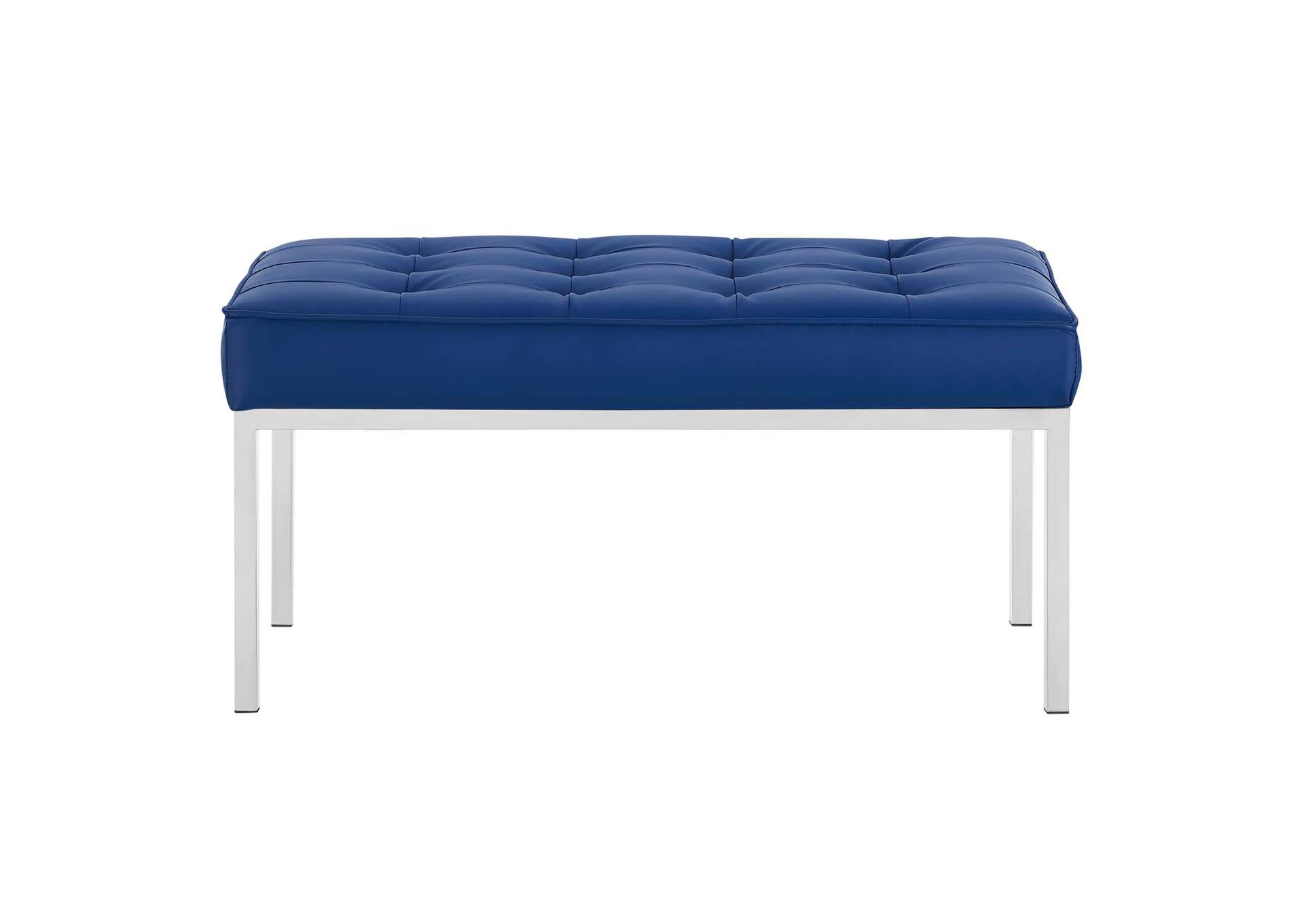 Silver Navy Loft Tufted Medium Upholstered Faux Leather Bench,Modway
