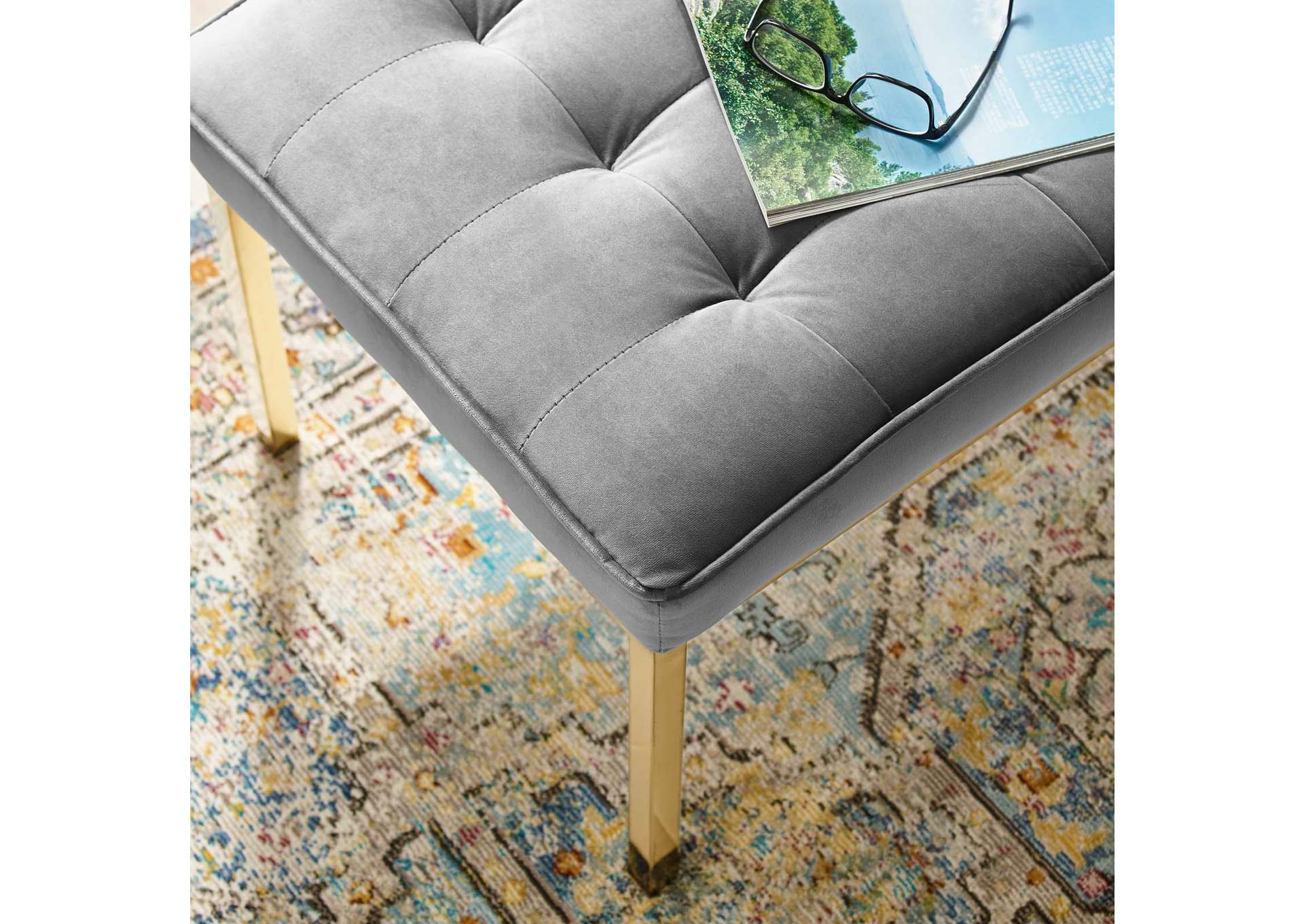 Gold Gray Loft Gold Stainless Steel Leg Medium Performance Velvet Bench,Modway