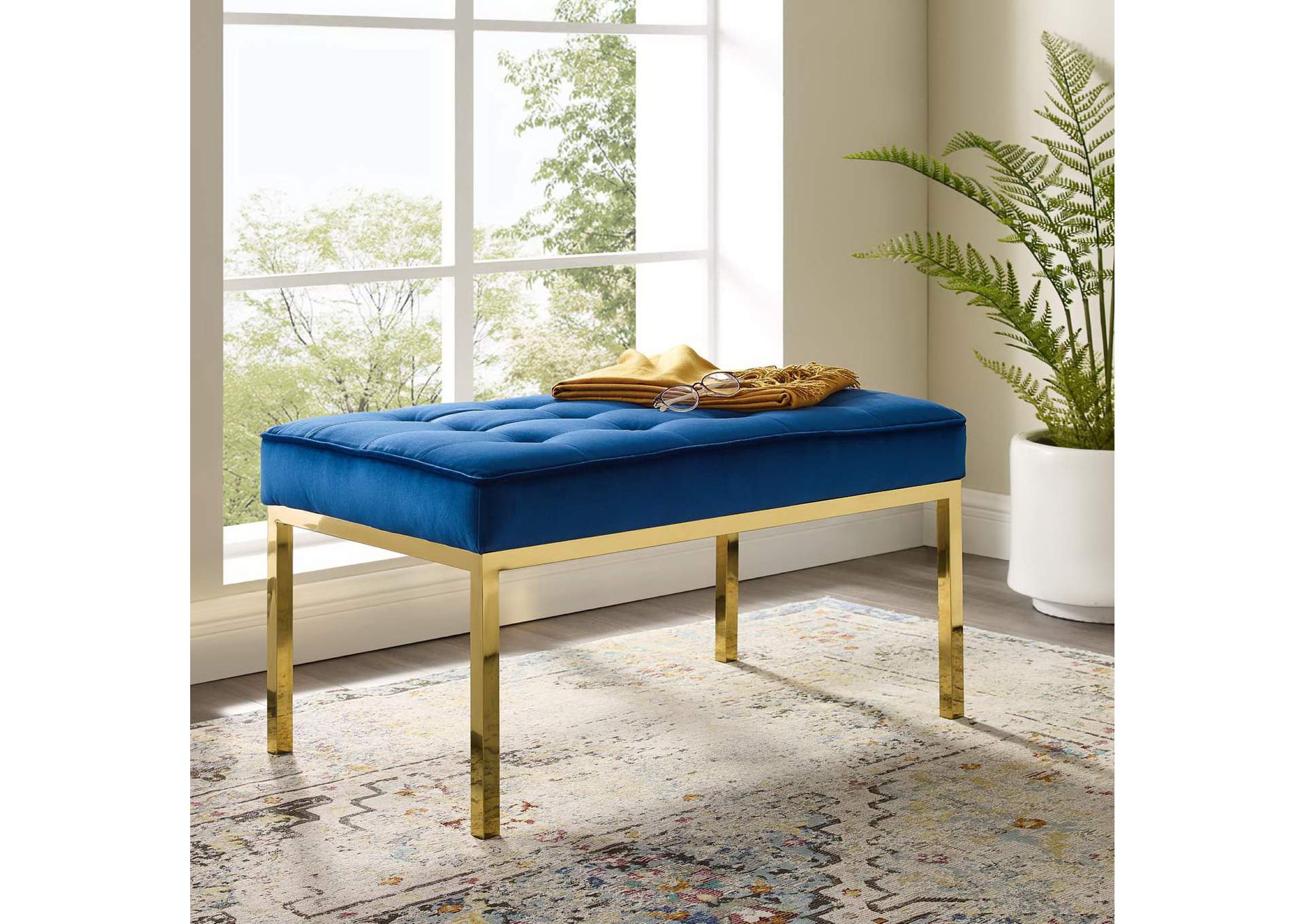 Gold Navy Loft Gold Stainless Steel Leg Medium Performance Velvet Bench,Modway