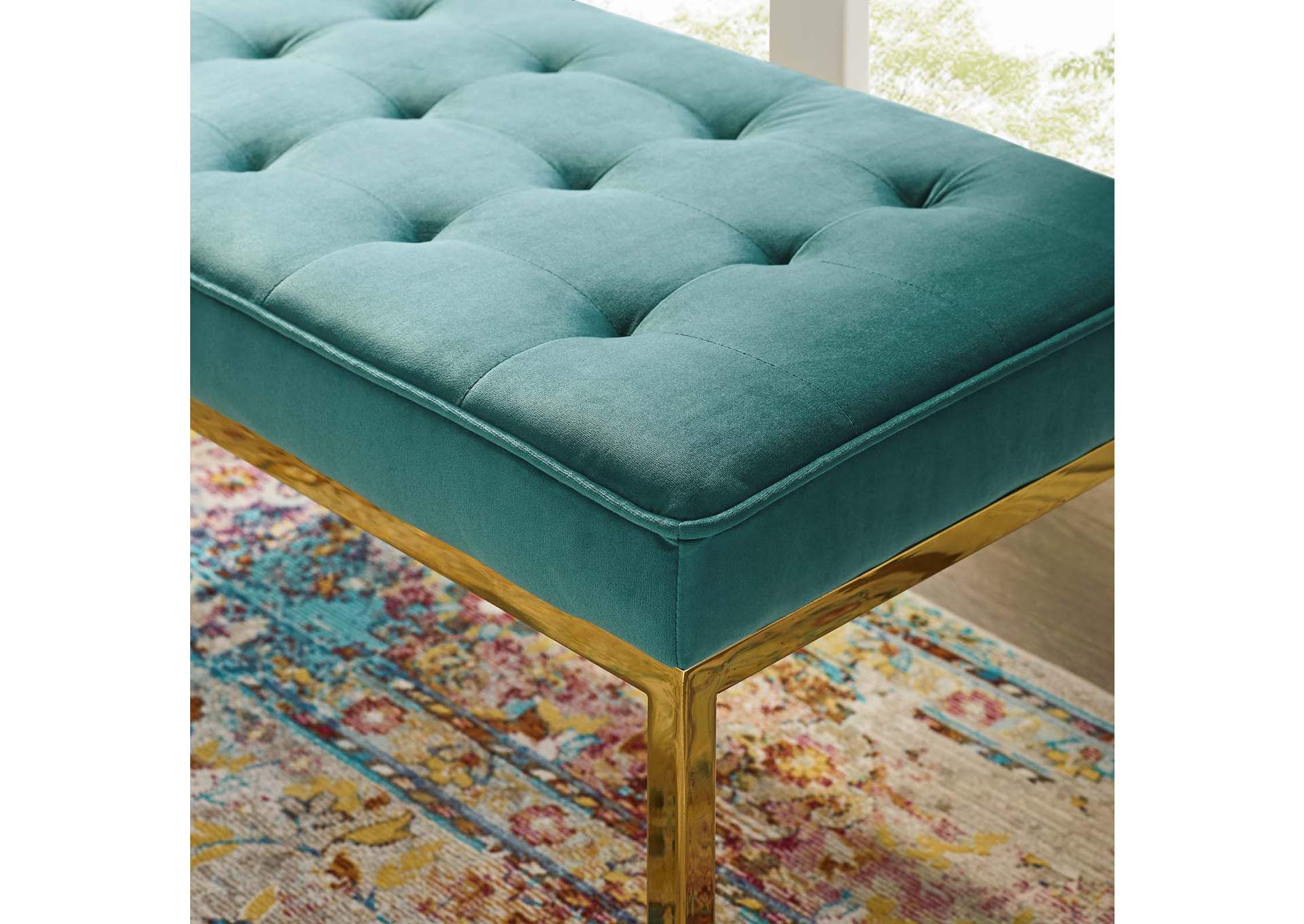 Gold Teal Loft Gold Stainless Steel Leg Medium Performance Velvet Bench,Modway