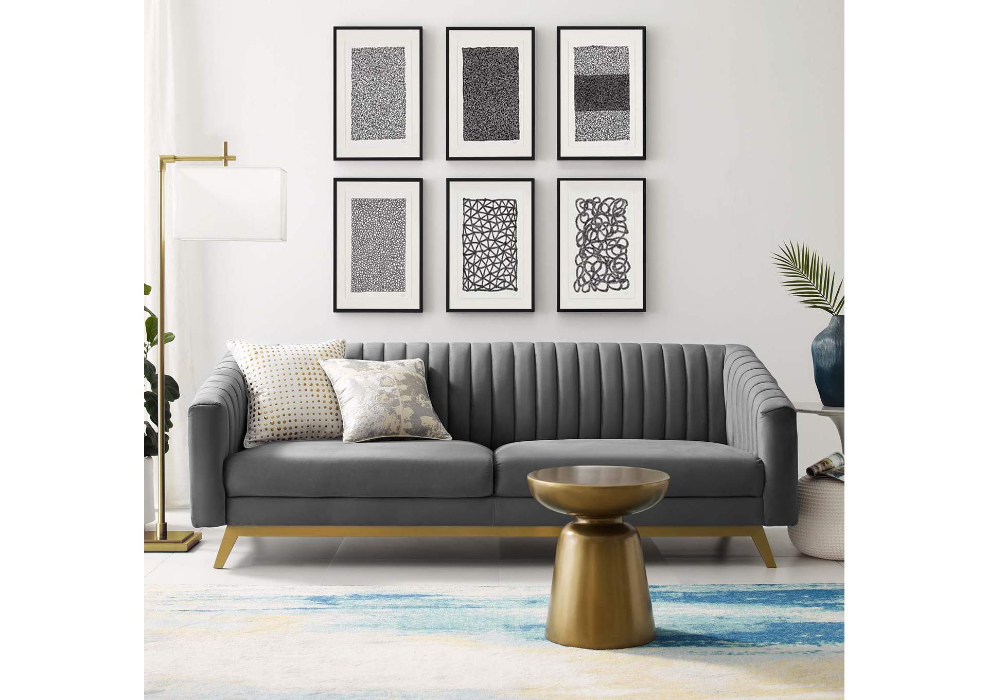 Gray Valiant Vertical Channel Tufted Performance Velvet Sofa,Modway