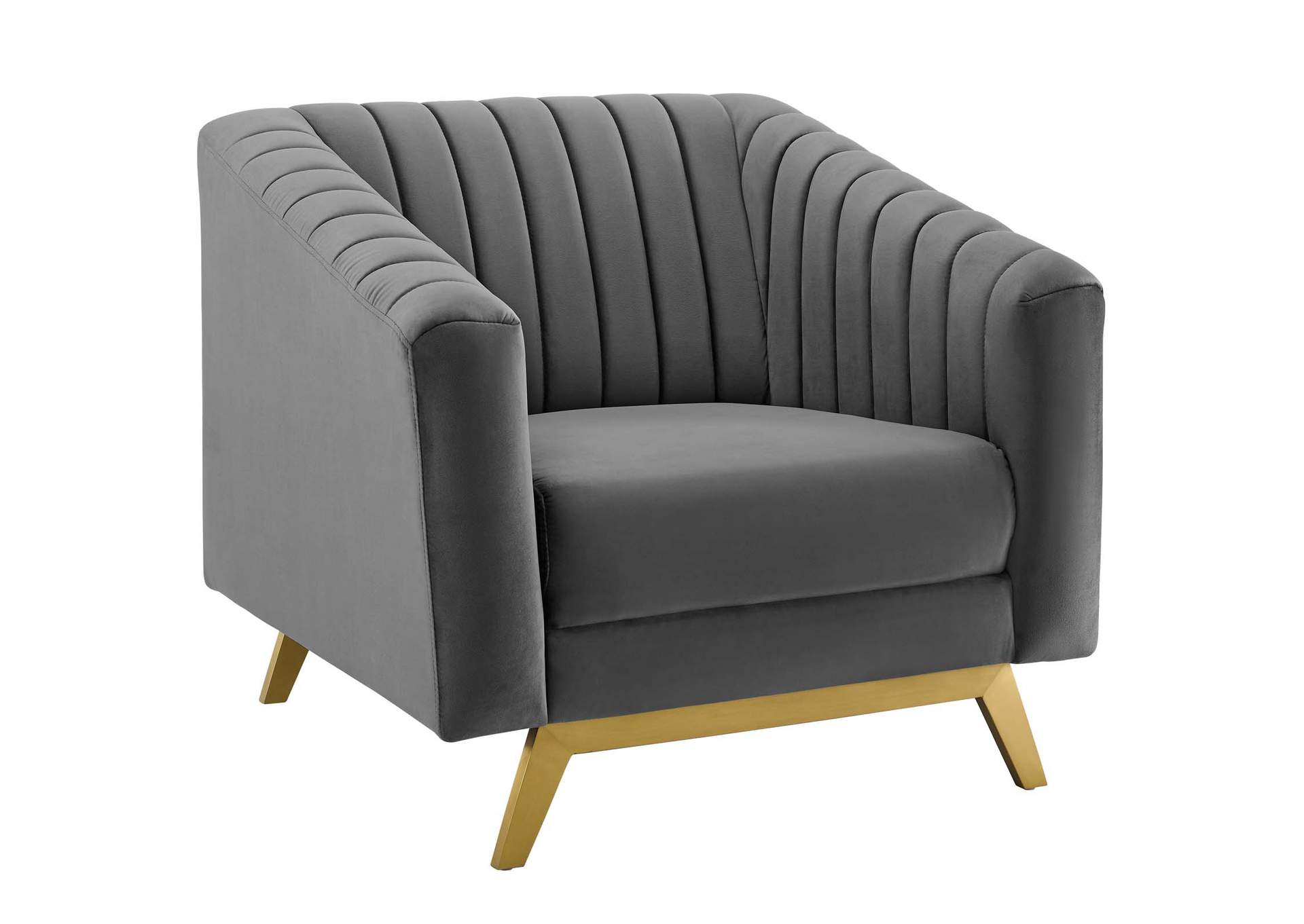 Gray Valiant Vertical Channel Tufted Performance Velvet Arm Chair,Modway