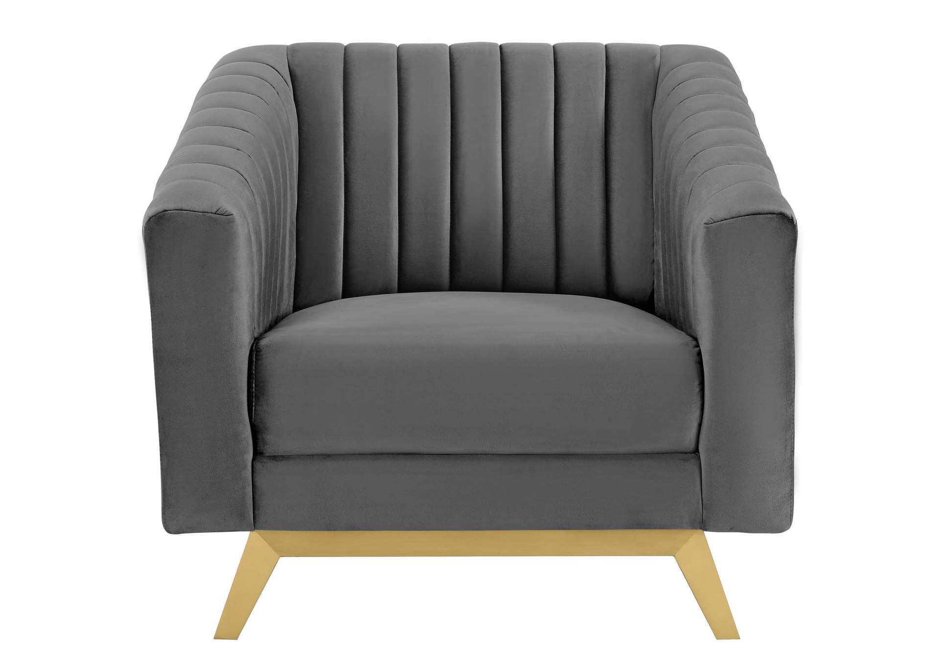 Gray Valiant Vertical Channel Tufted Performance Velvet Arm Chair,Modway